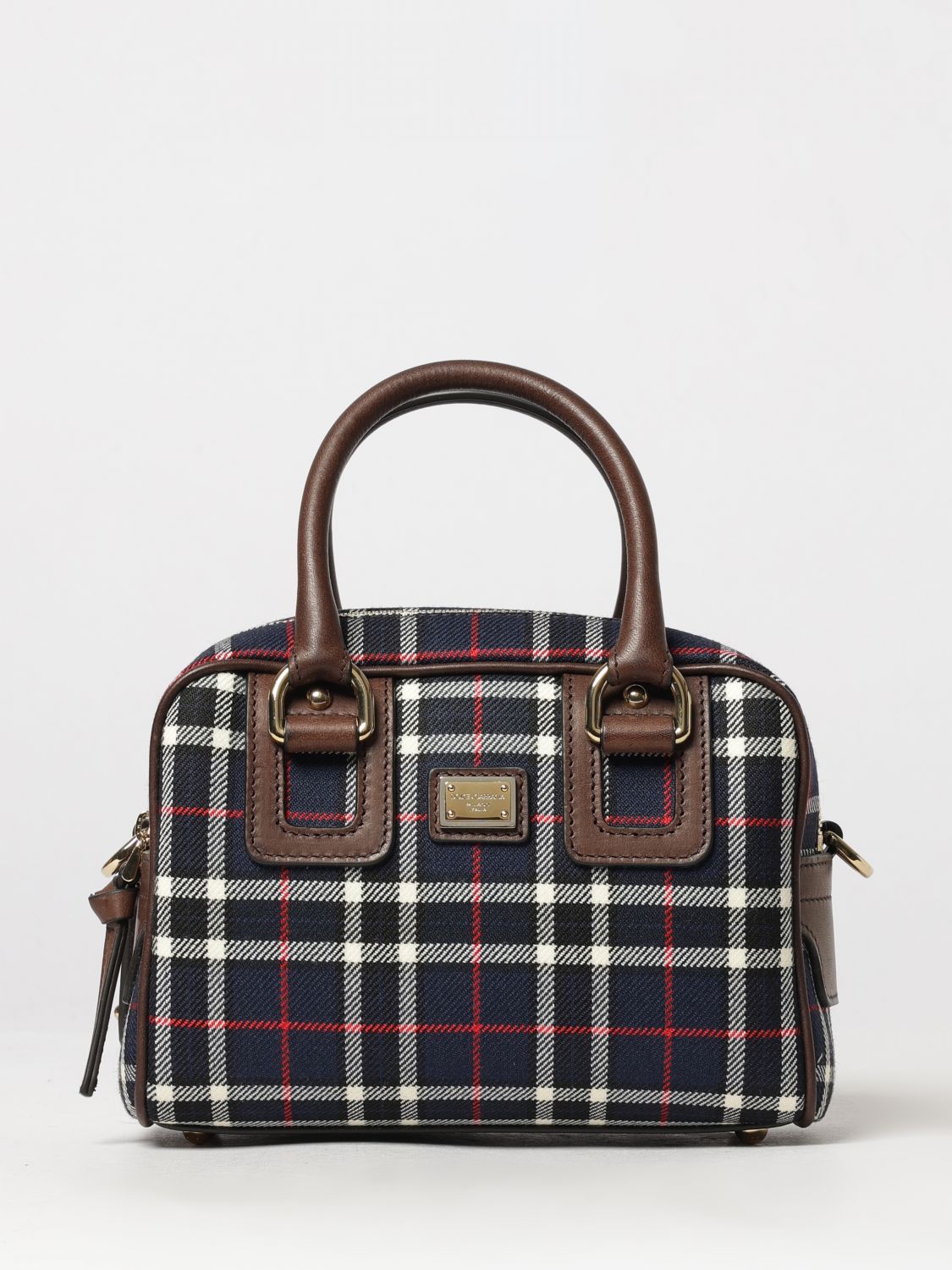 DOLCE & GABBANA Lilly Tartan-Canvas-Handtasche für Mädchen mit Lederdetails