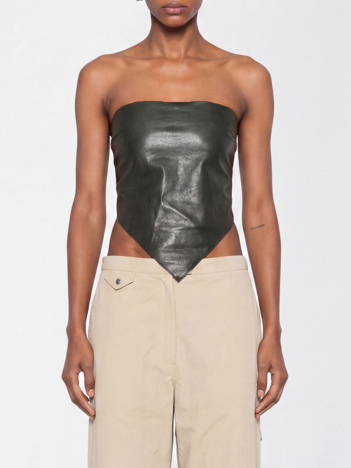 PALOMA WOOL Alba Off-the-Shoulder Leather Top with Straight Neckline