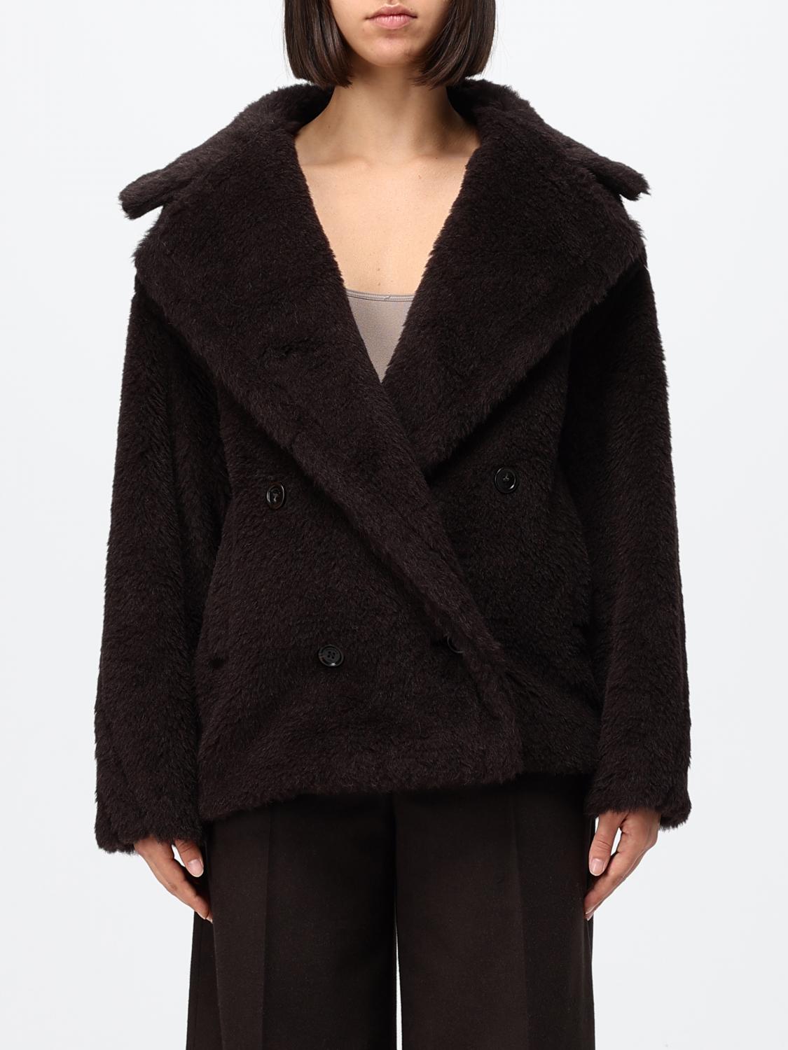 MAX MARA Cappotto corto doppiopetto in misto lana effetto pelliccia a vestibilità relaxed