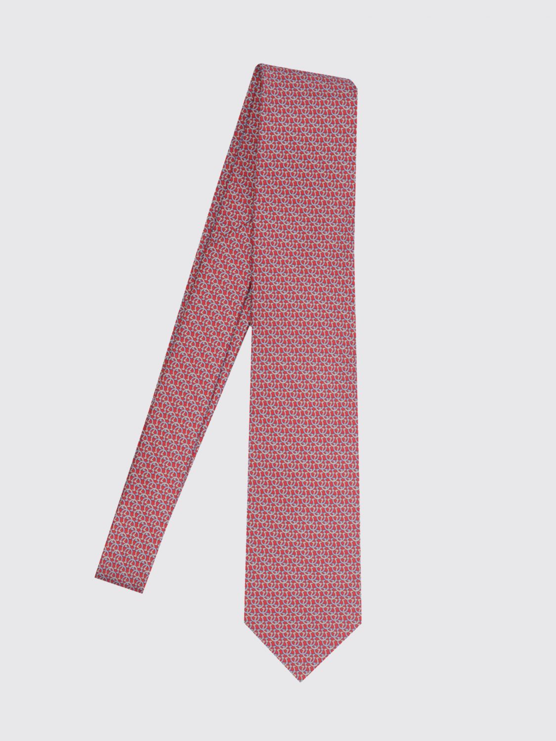 FERRAGAMO Cravatta in pura seta con motivo Gancini monogram all-over
