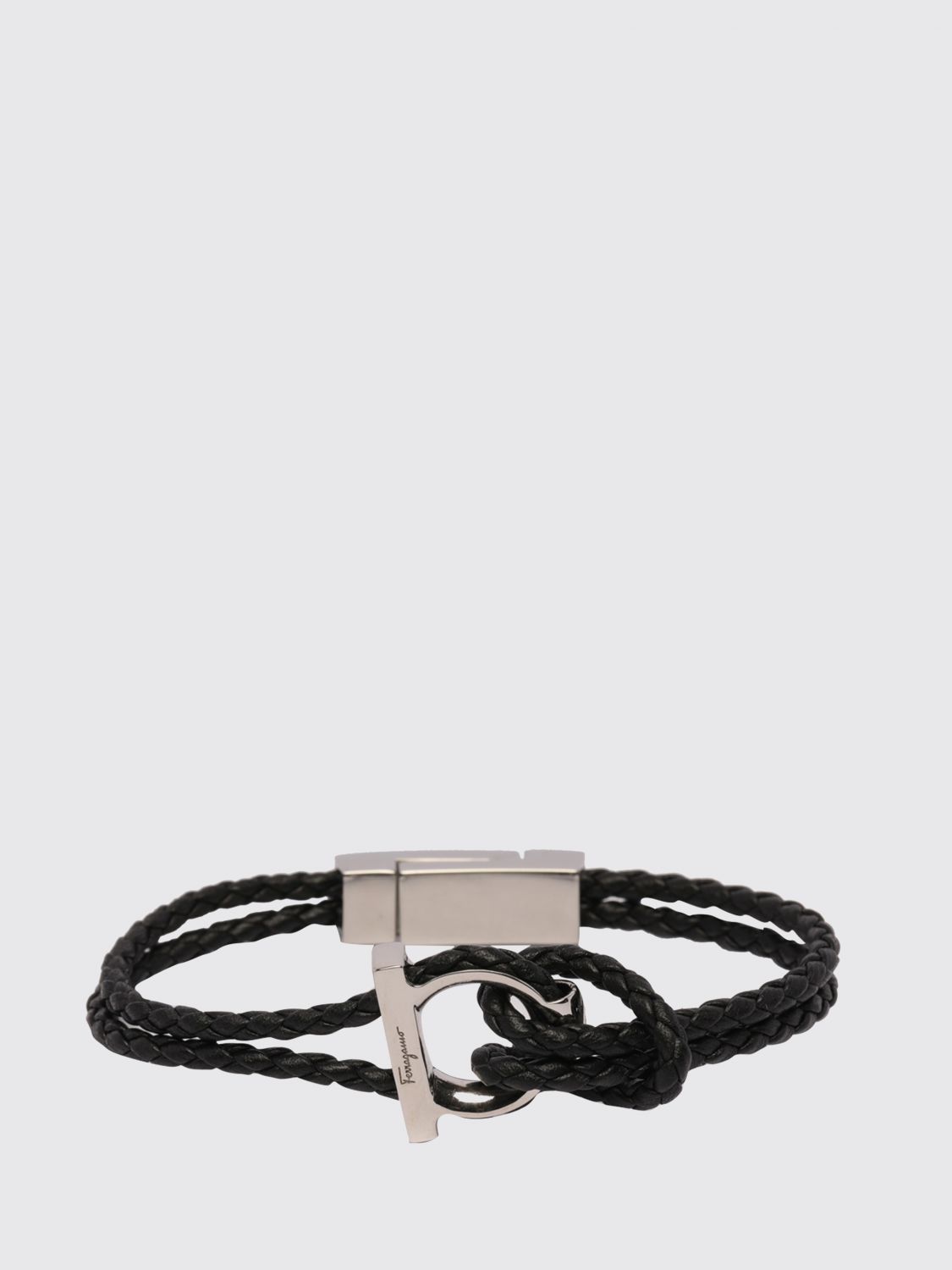 FERRAGAMO Woven Leather Bracelet with Magnetic Closure and Engraved Logo