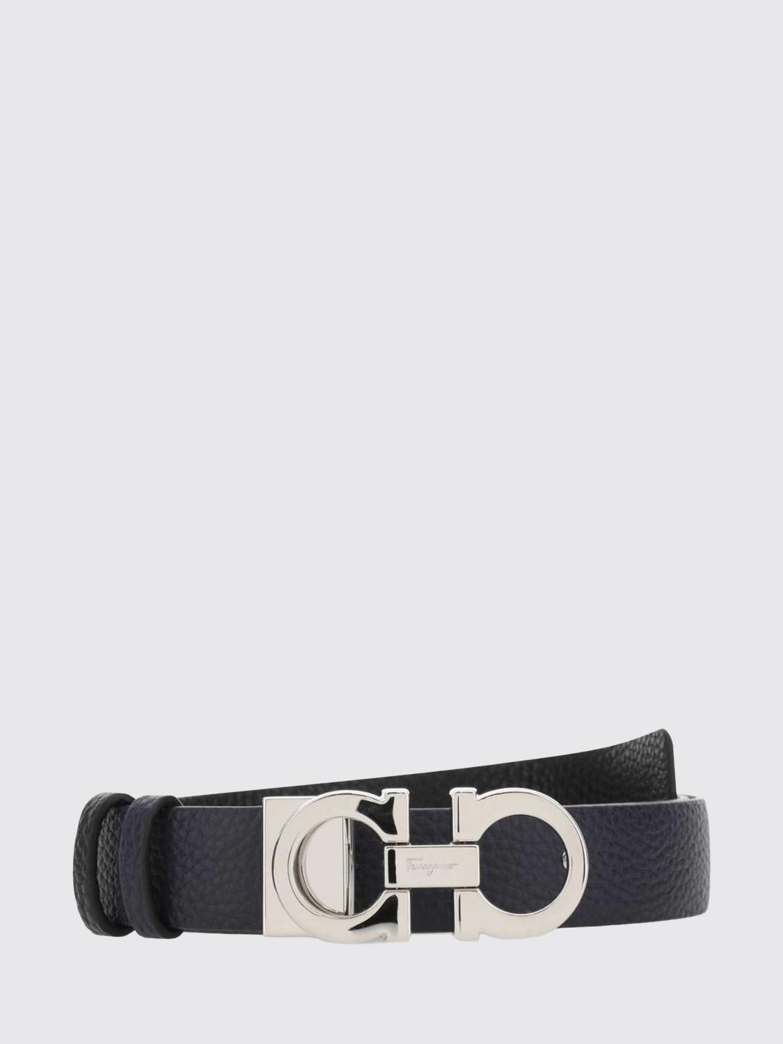 FERRAGAMO Calf Leather Belt with Maxi Gancini Metal Buckle