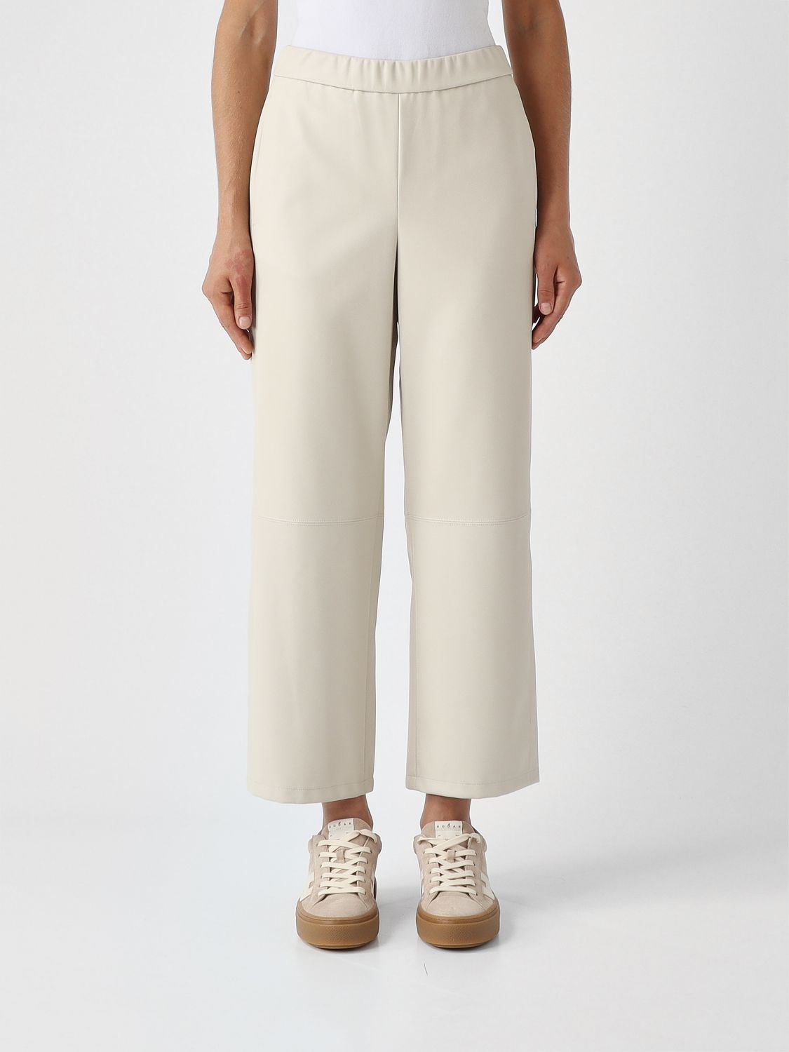 MM Max Mara Cropped Straight-Leg Trousers in Faux Leather with Elastic Waist
