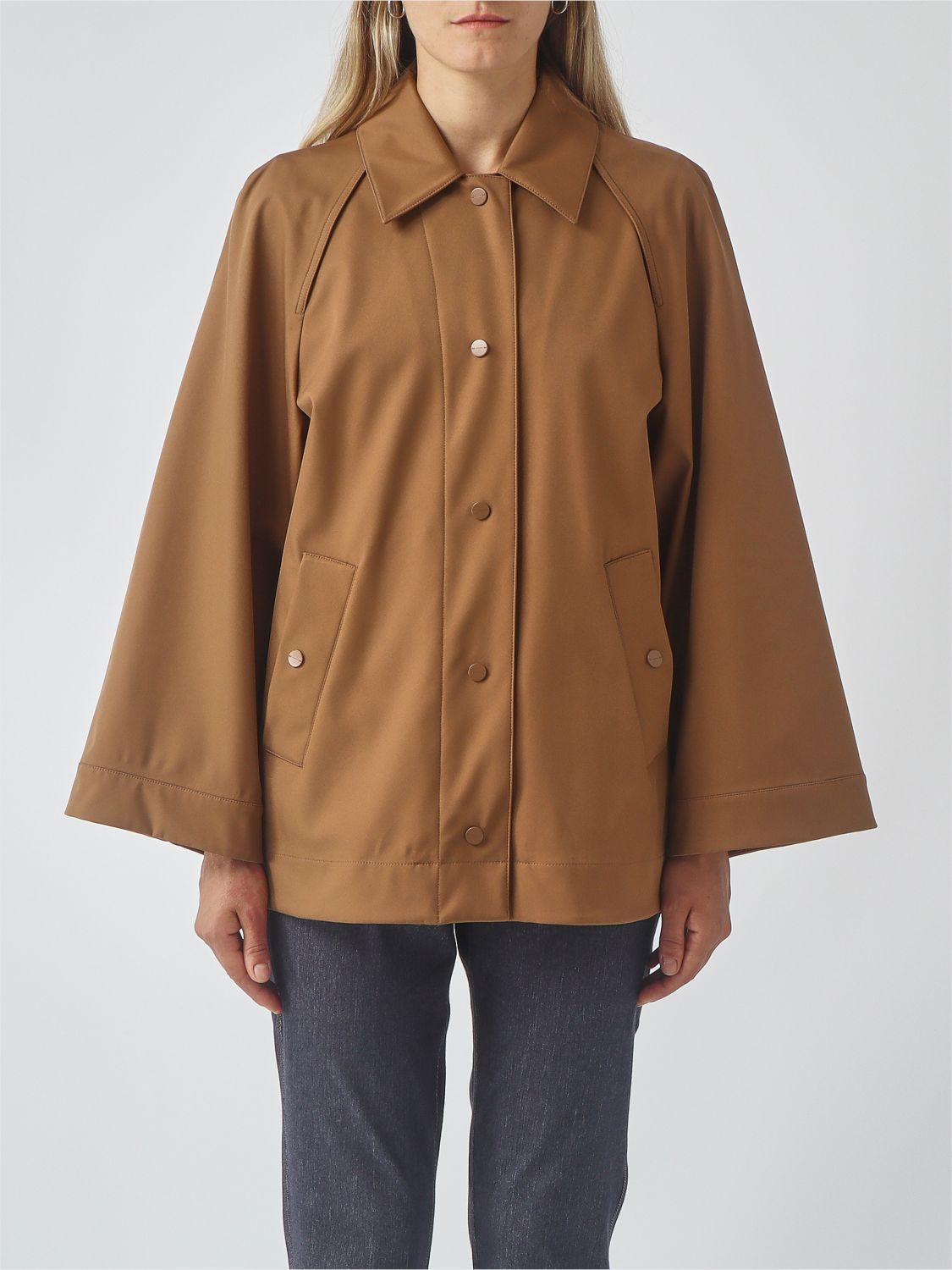 Mm Max Mara Short Relaxed-Fit Trench Coat in Technical Fabric with Classic Collar