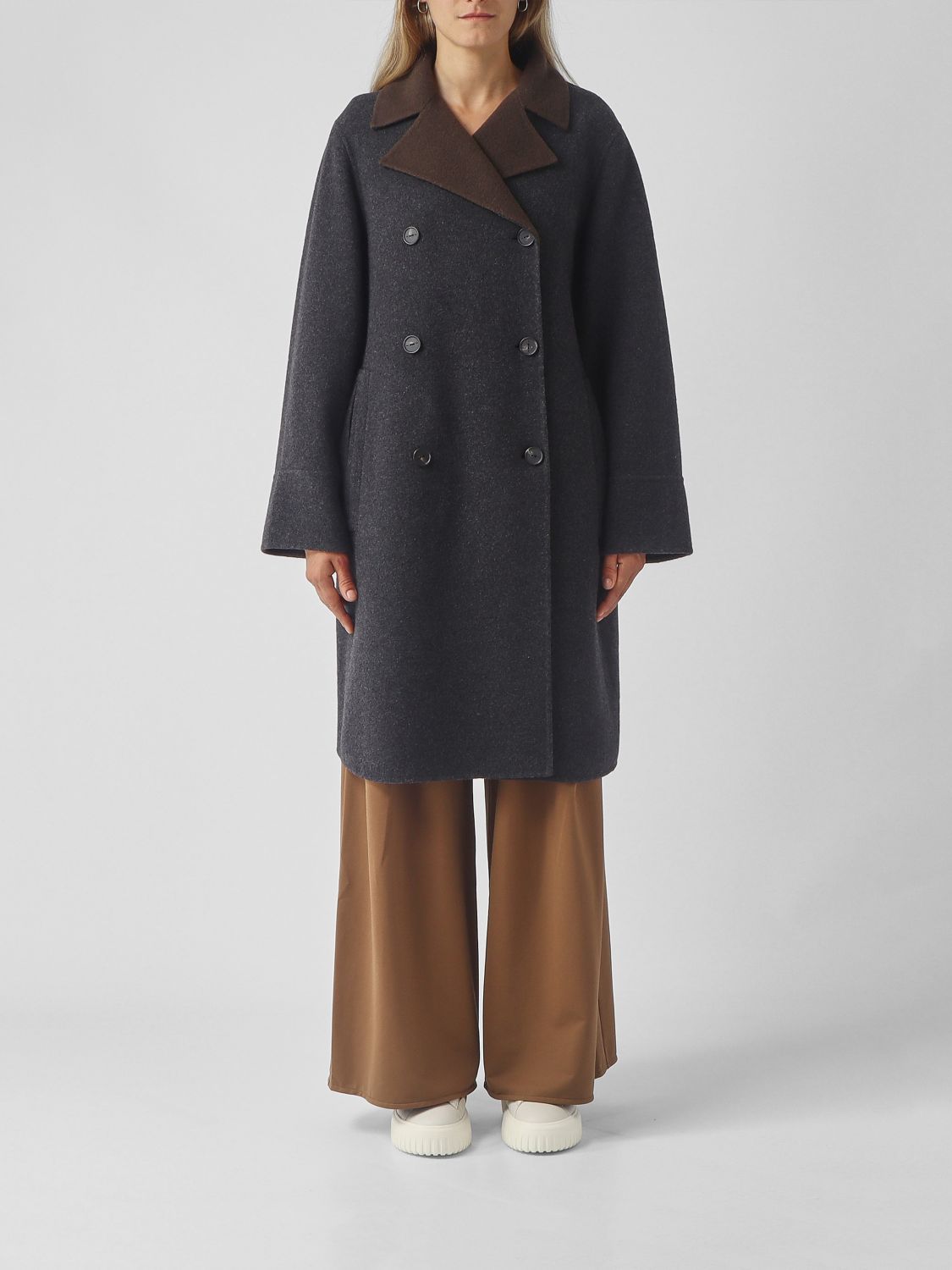 Mm Max Mara Knee-Length Double-Breasted Wool-Blend Coat with Lapels