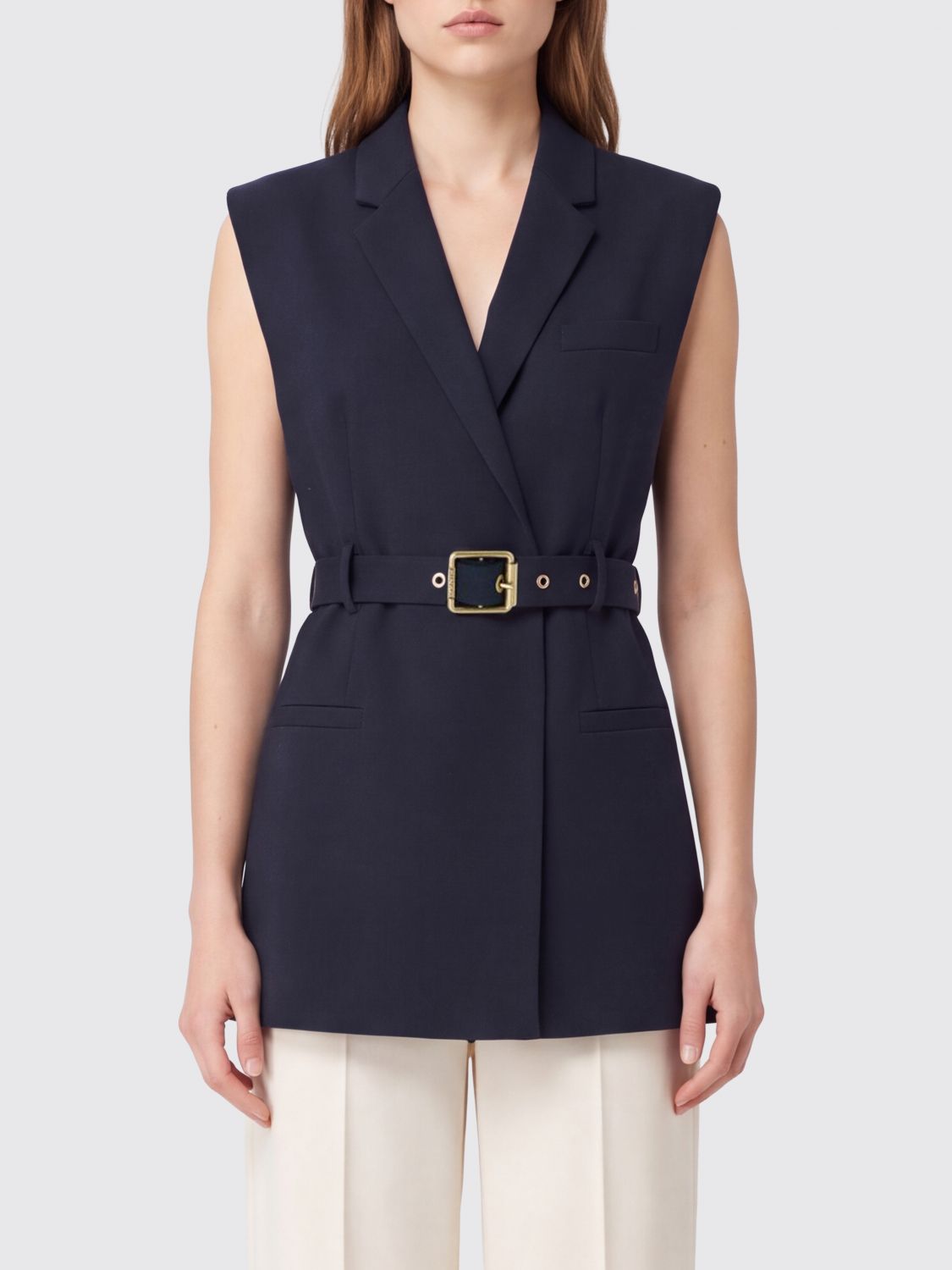 PINKO Gilet sartoriale in misto lana con cintura e collo a rever