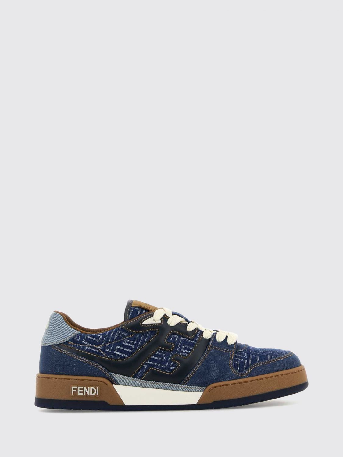 FENDI Match Low-Top-Sneaker aus Baumwolldenim mit FF-Monogramm und Lederdetails