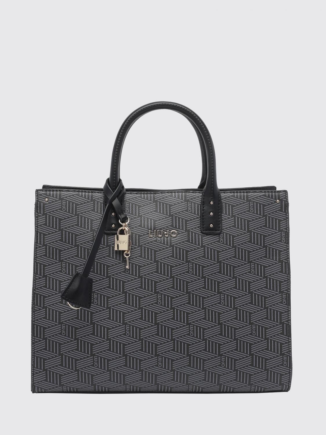 LIU JO Medium Tote Bag in Polyester with Geometric Print and Padlock LIU JO Medium Tote Bag in Polyester with Geometric Print and Padlock