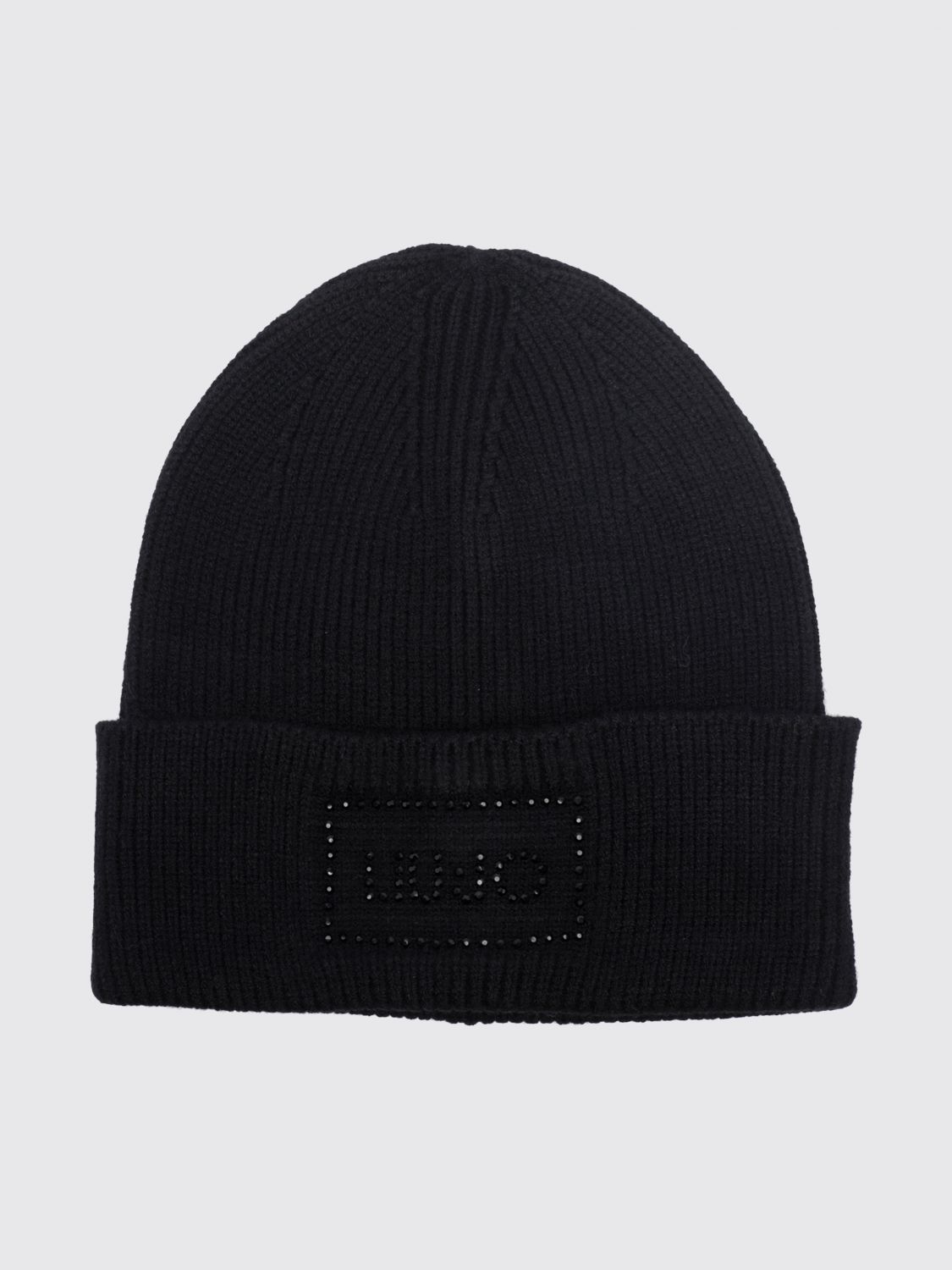 LIU JO Rib-Knit Beanie with Cuff and Rhinestone Logo