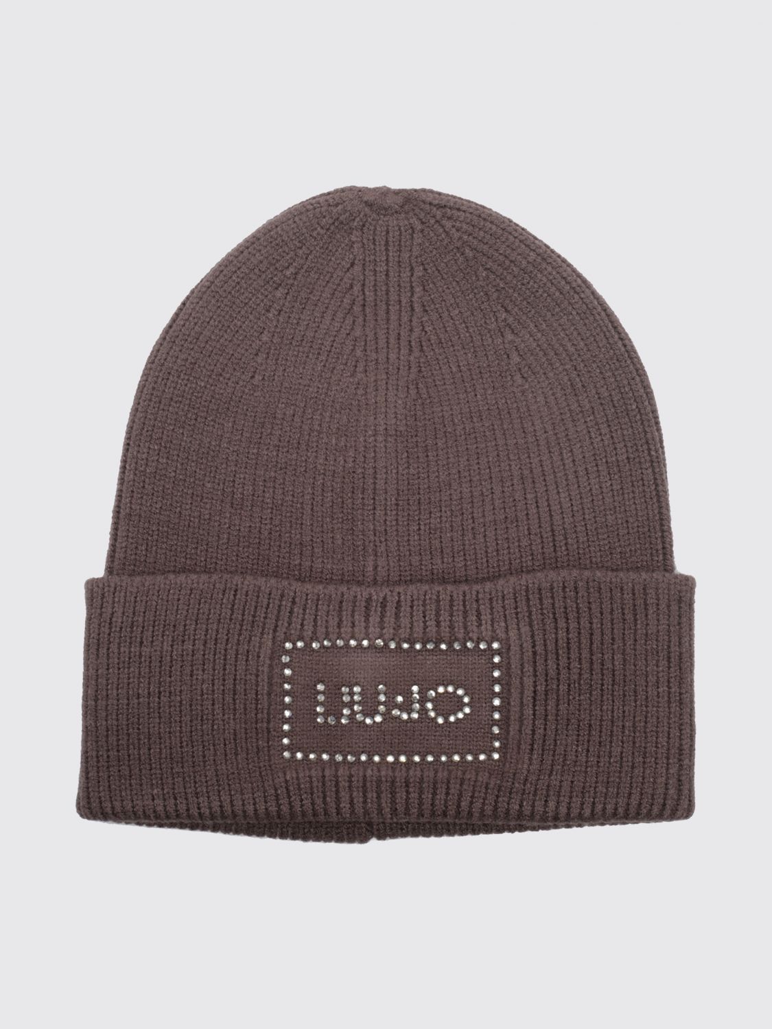 LIU JO Rib-Knit Beanie with Cuff and Rhinestone Logo