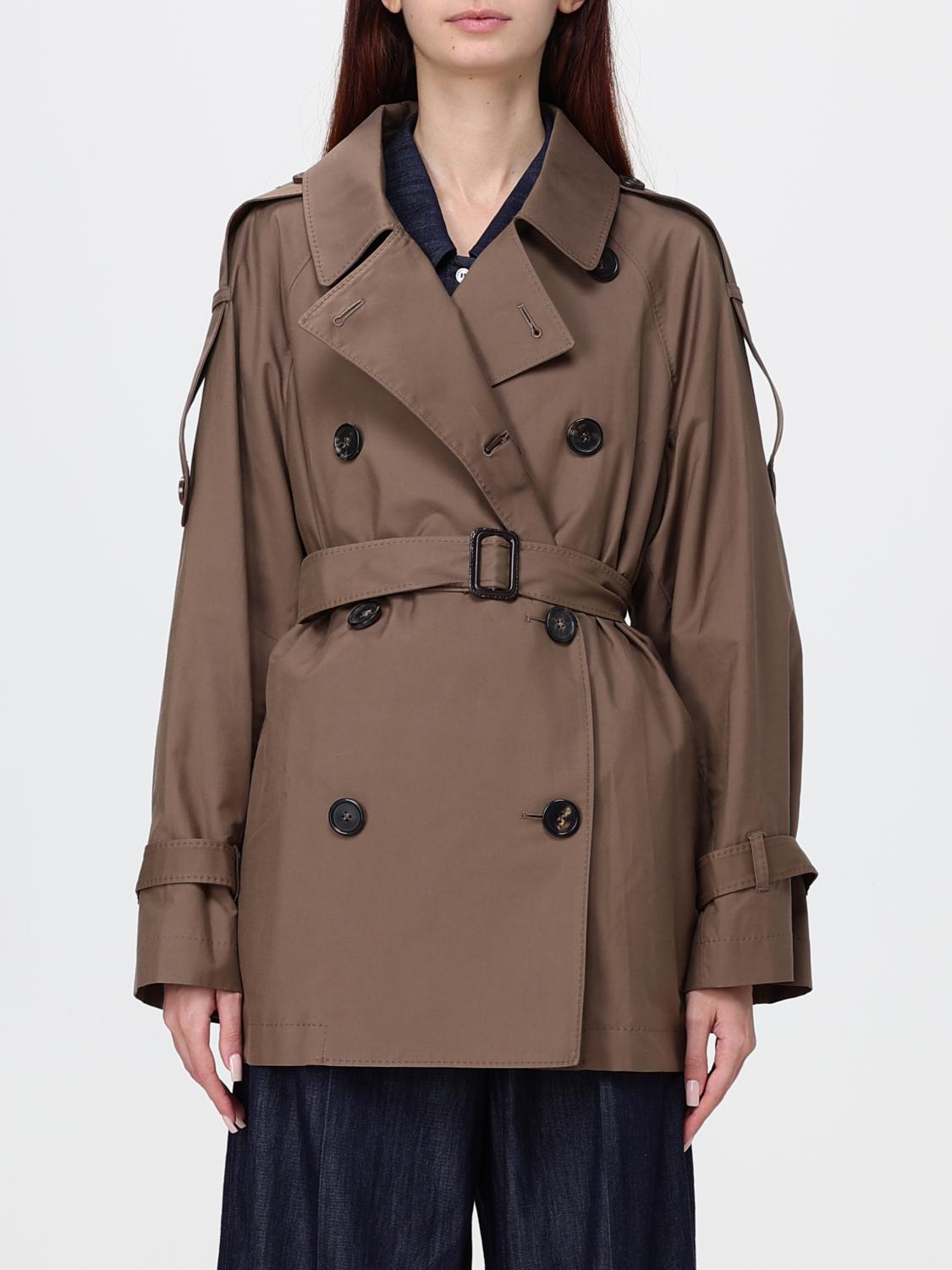Max Mara The Cube Short Double-Breasted Cotton Trench Coat with Belt and Epaulettes