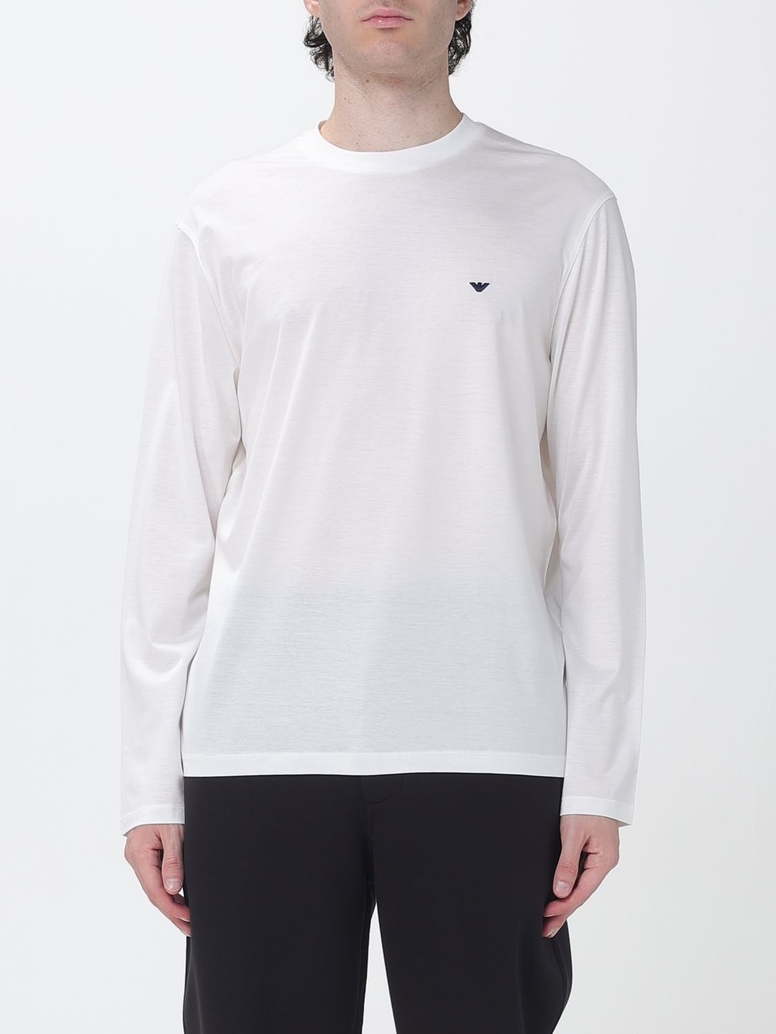 EMPORIO ARMANI Langärmeliges Baumwoll-T-Shirt mit Adler-Logo vorne