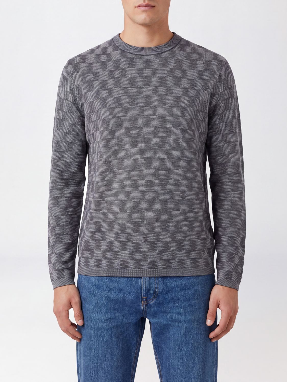 Emporio Armani Jacquard Crewneck Jumper in Pure Virgin Wool