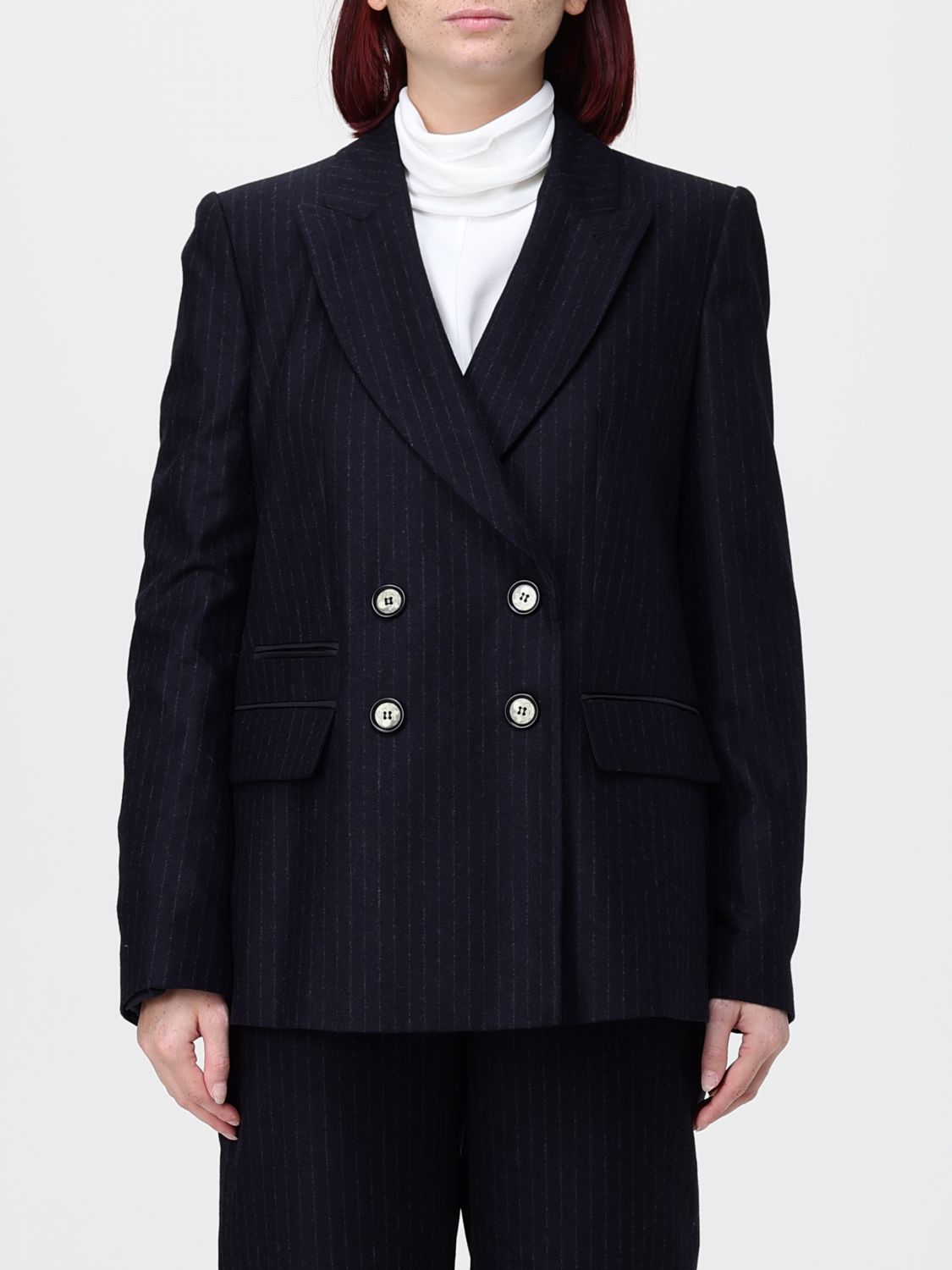 Emporio Armani Pinstripe Double-Breasted Wool Blazer with Peak Lapels