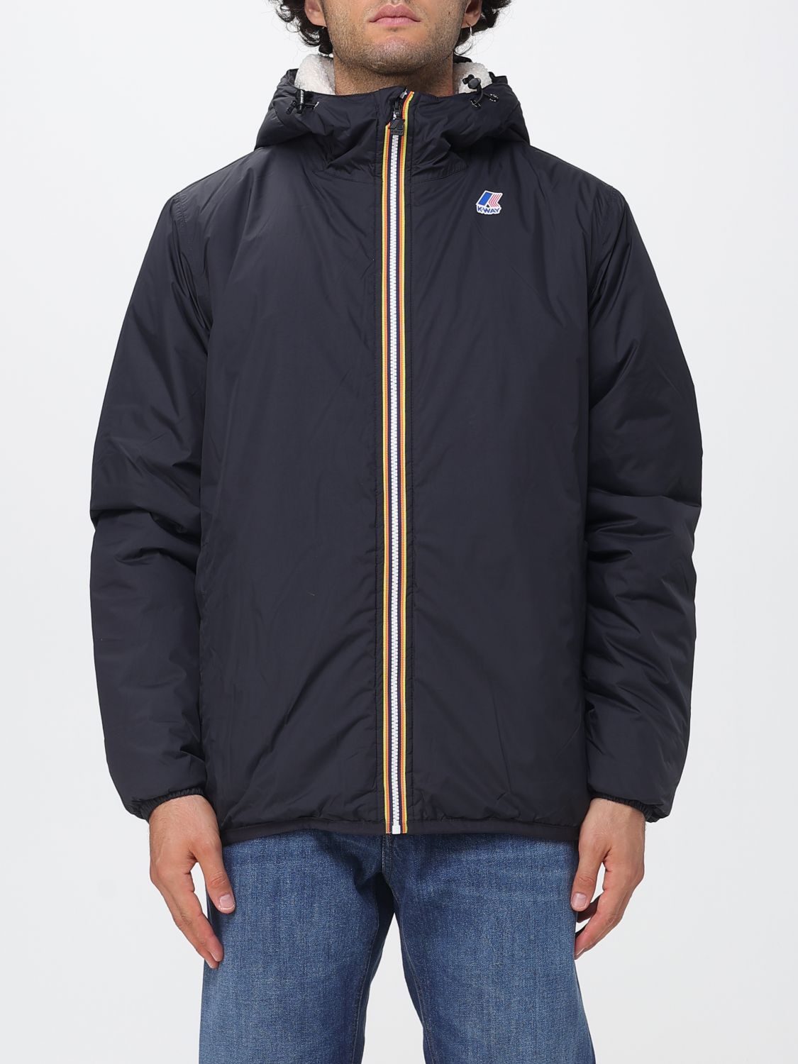 K-WAY Fleece-Lined Hooded Nylon Windbreaker