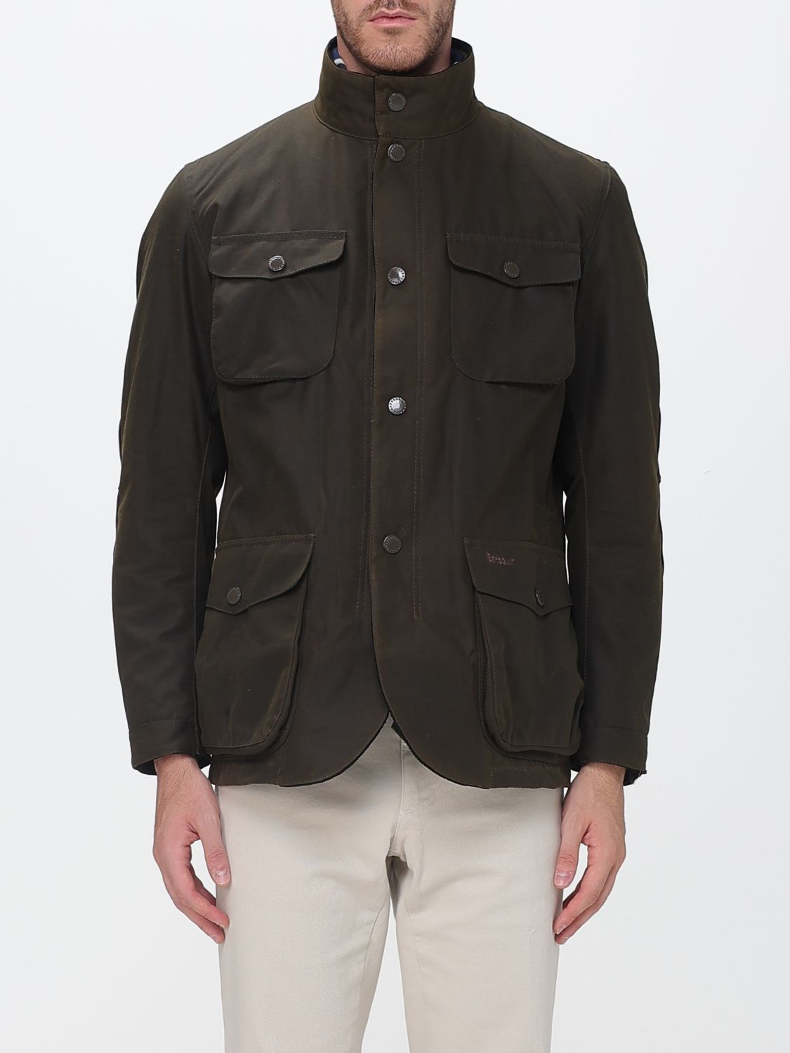 BARBOUR Winddichte Ogston Wachsjacke aus Baumwolle mit Stehkragen und aufgesetzten Taschen