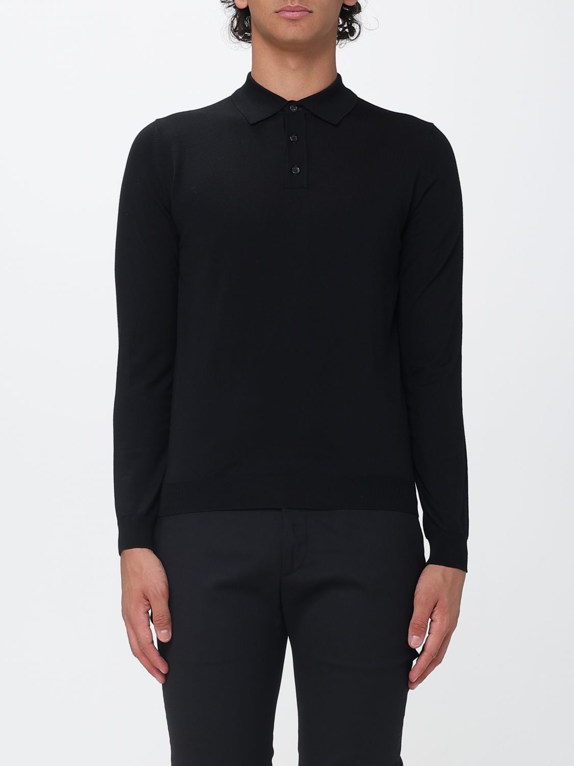 Zanone Long-Sleeved Knit Wool Polo with Three-Button Placket