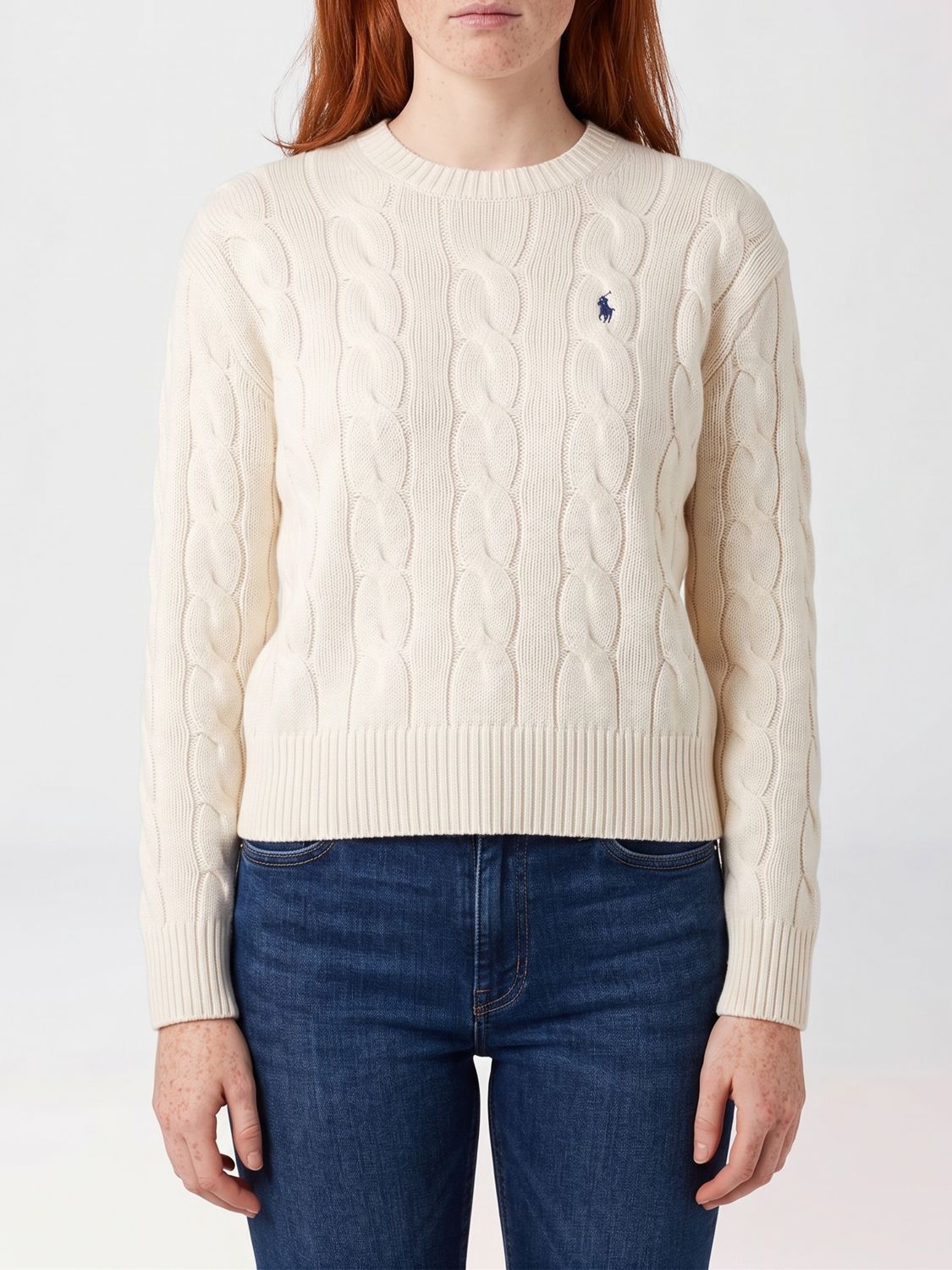POLO RALPH LAUREN Wollpullover mit Zopfmuster und gesticktem Pony-Logo