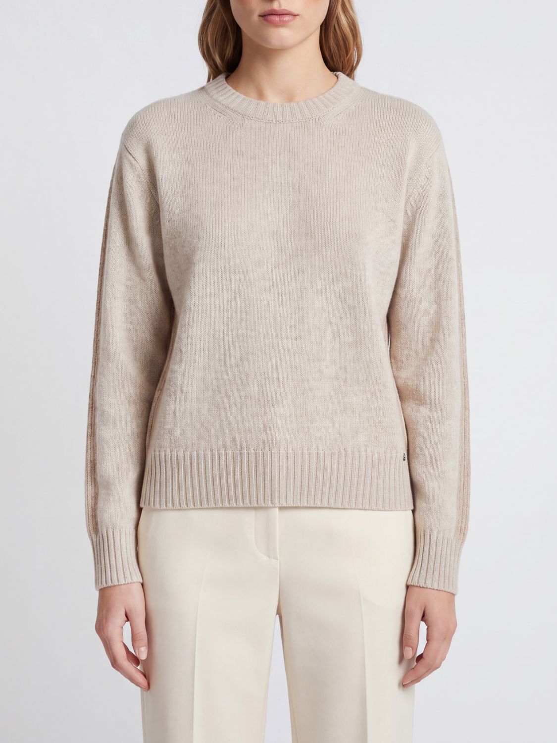 HERNO Crewneck Jumper in Pure Wool with Long Sleeves and Ribbed Trims