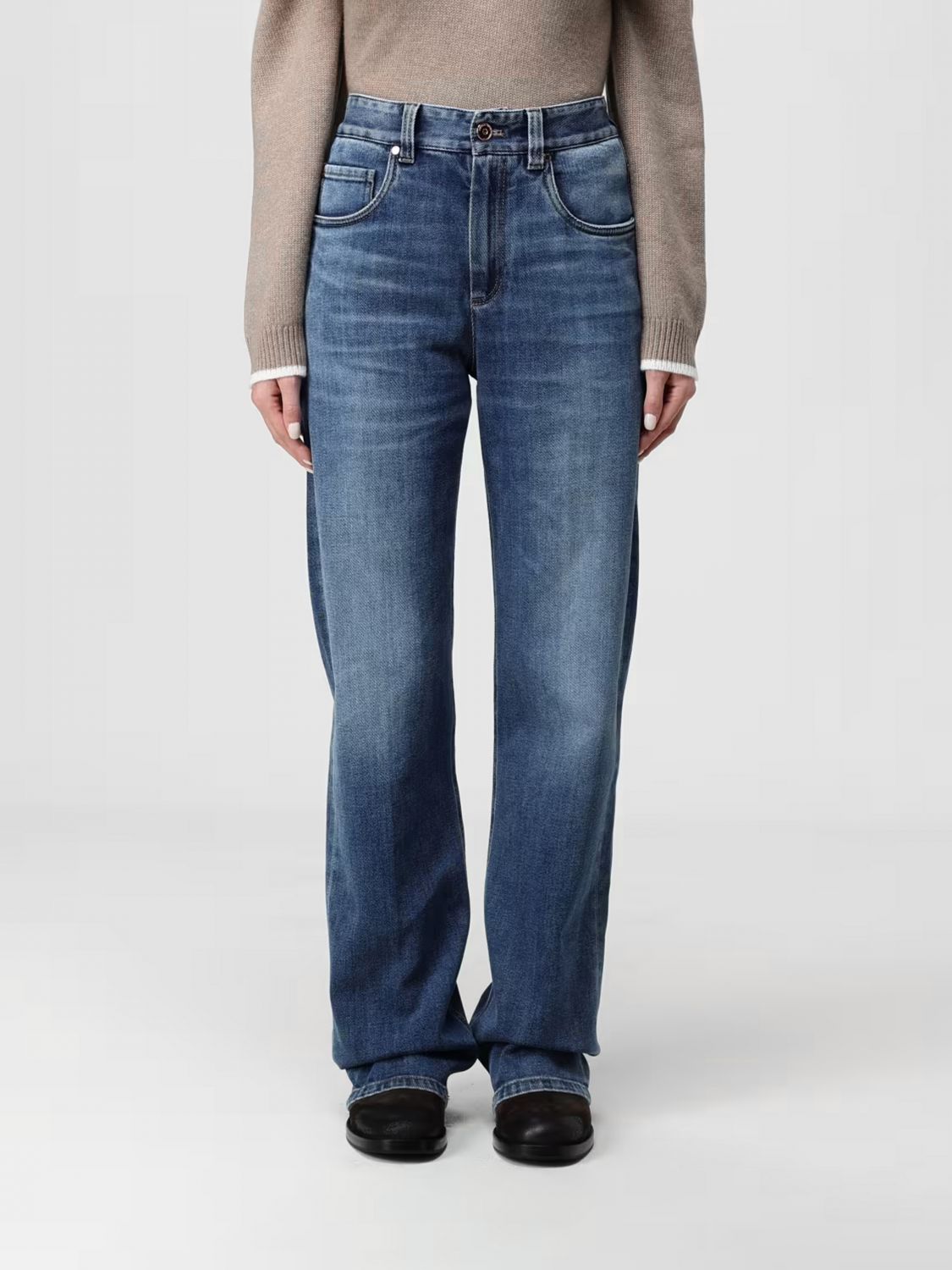 BRUNELLO CUCINELLI High-Waist Straight-Leg Jeans aus Denim mit Monili-Detail