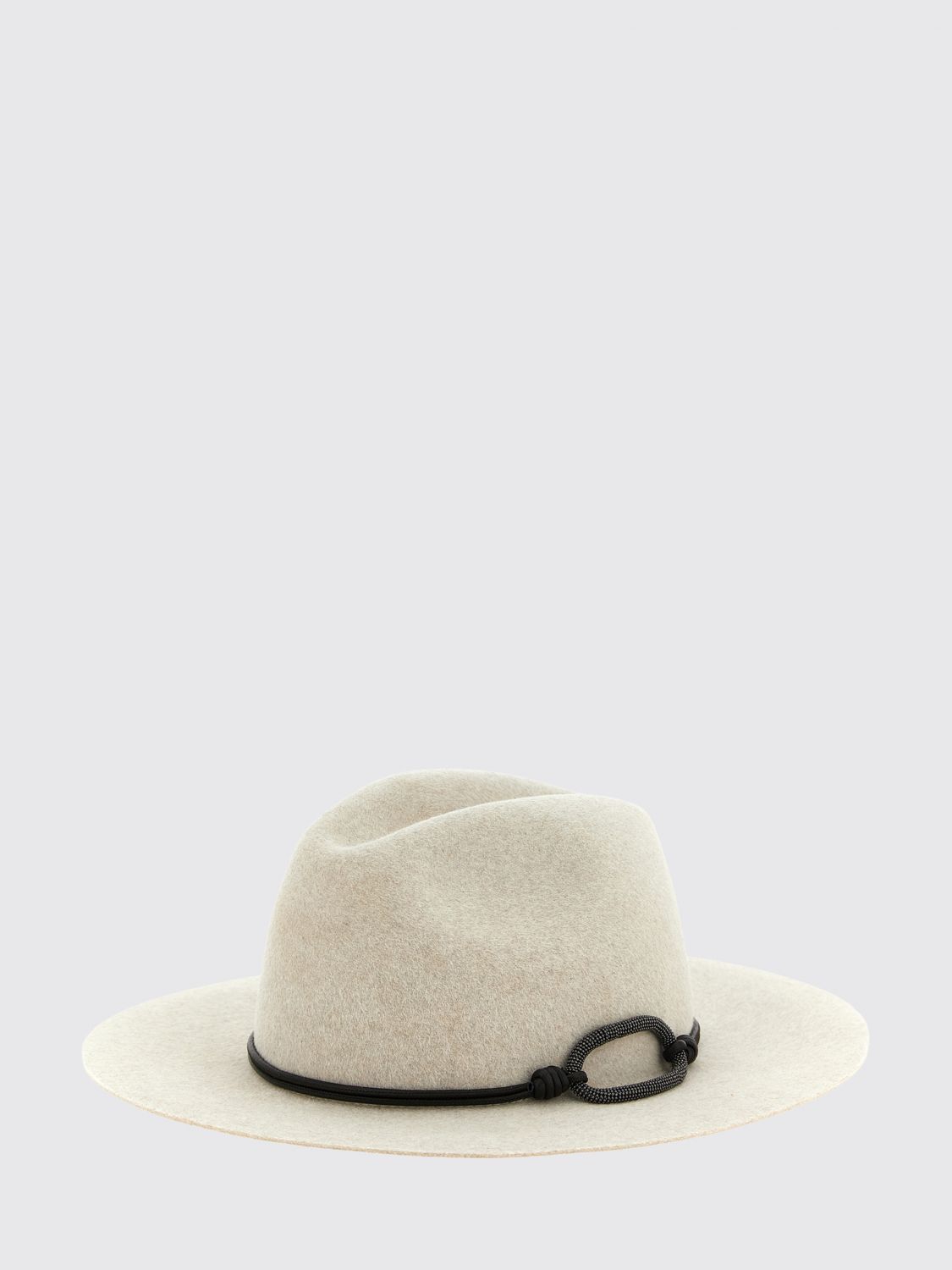 BRUNELLO CUCINELLI Wide-Brim Wool Felt Hat with Monile Detail