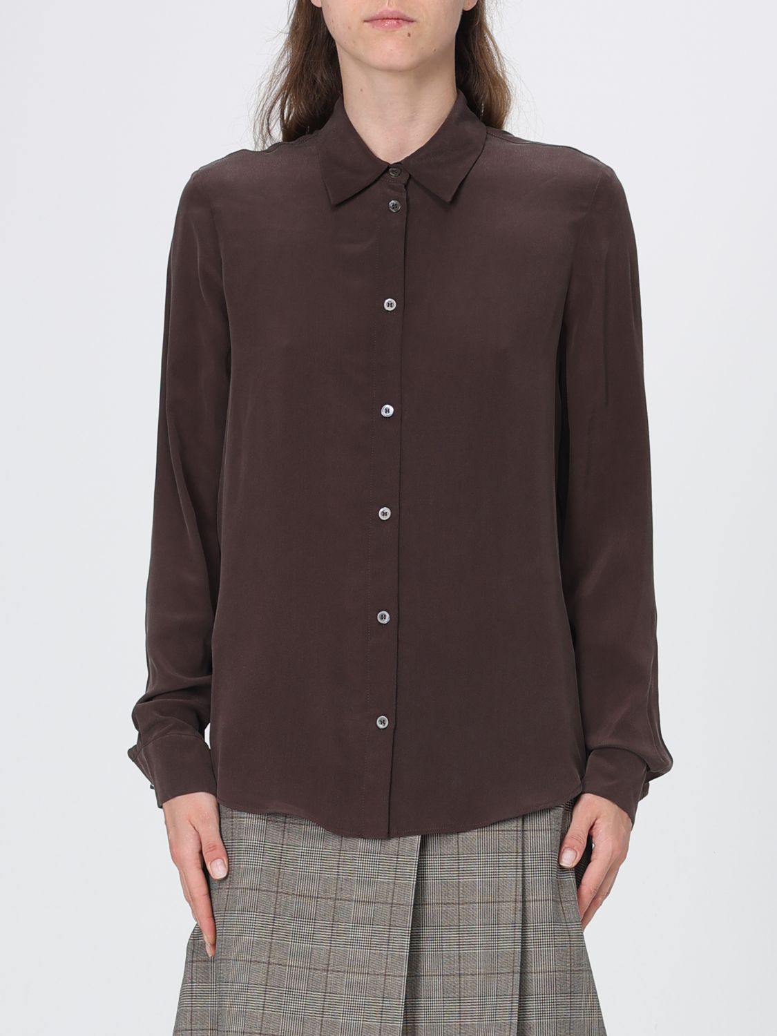 PINKO Slim Fit Long-Sleeve Silk Shirt with Classic Collar