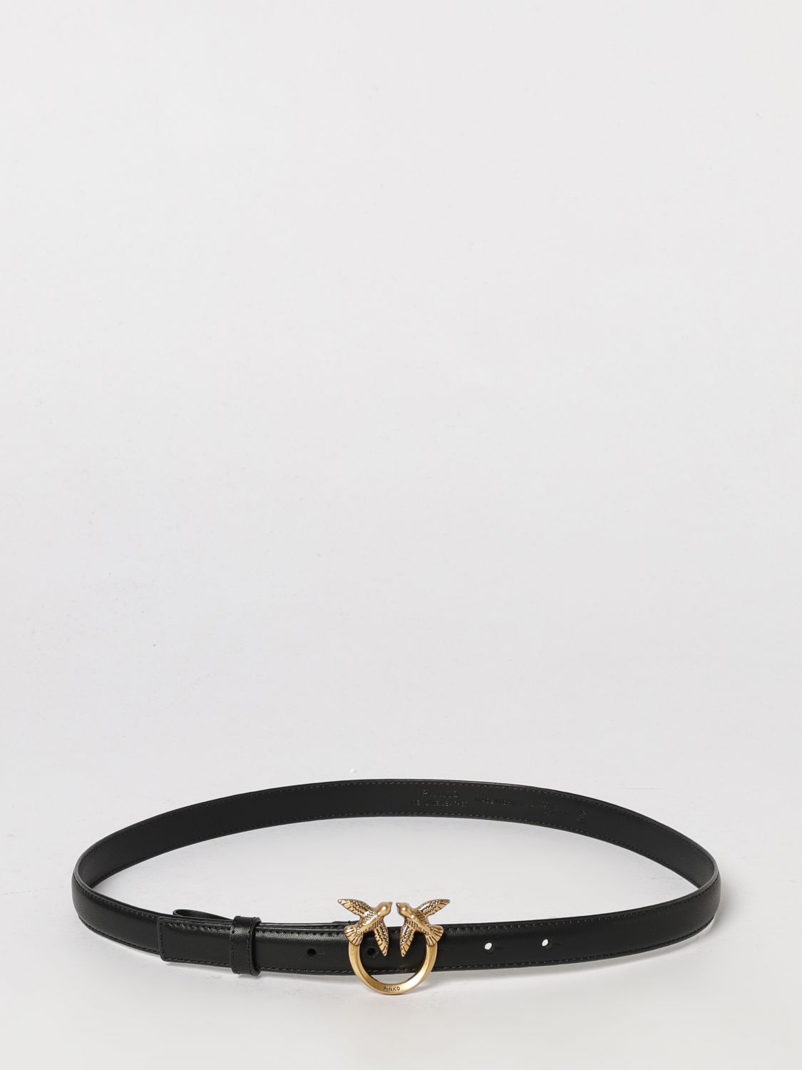Pinko Love Birds Calfskin Leather Belt with Metal Monogram Buckle