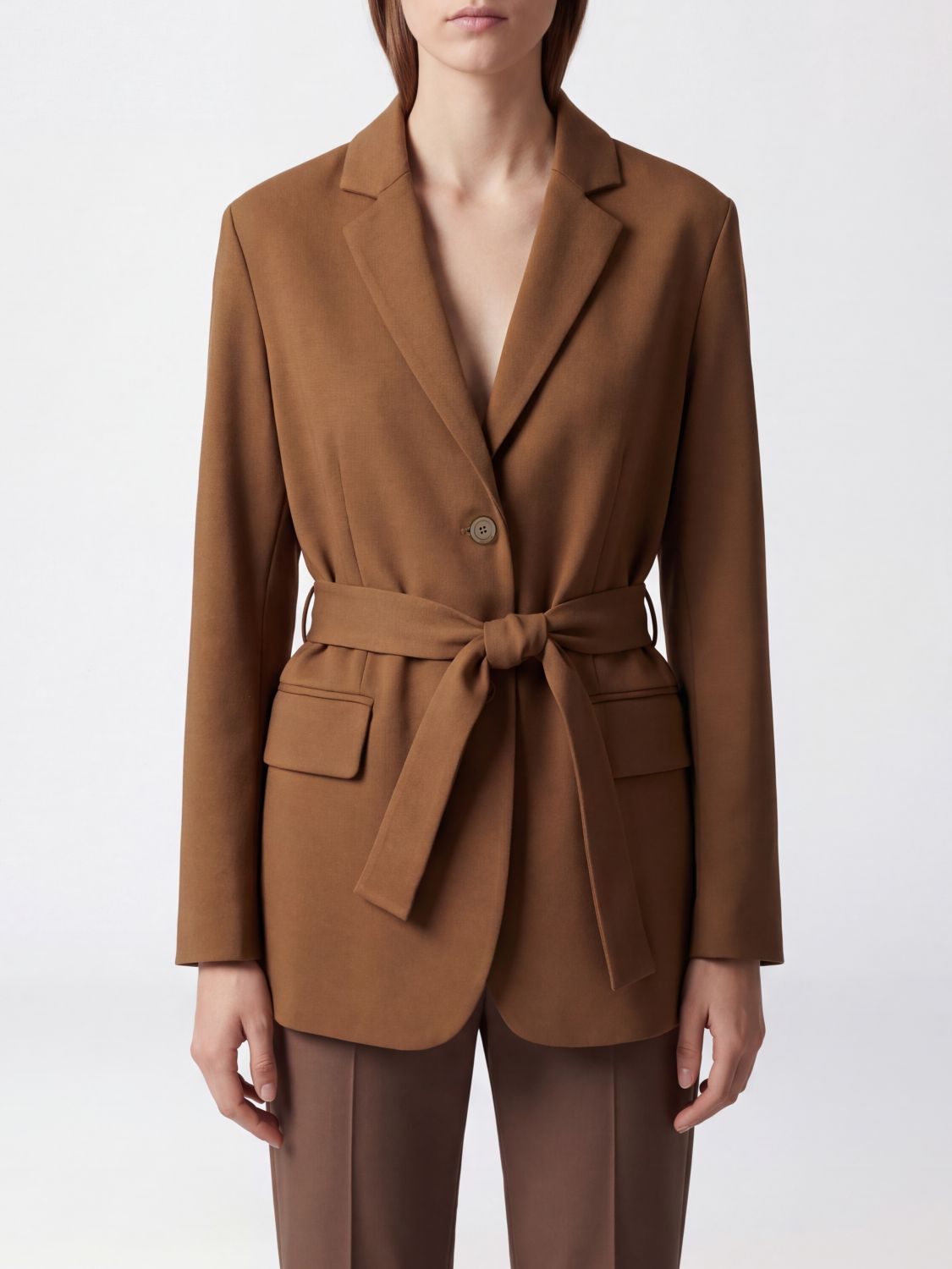 SEMICOUTURE Blazer monopetto in viscosa con collo a rever e cintura in vita