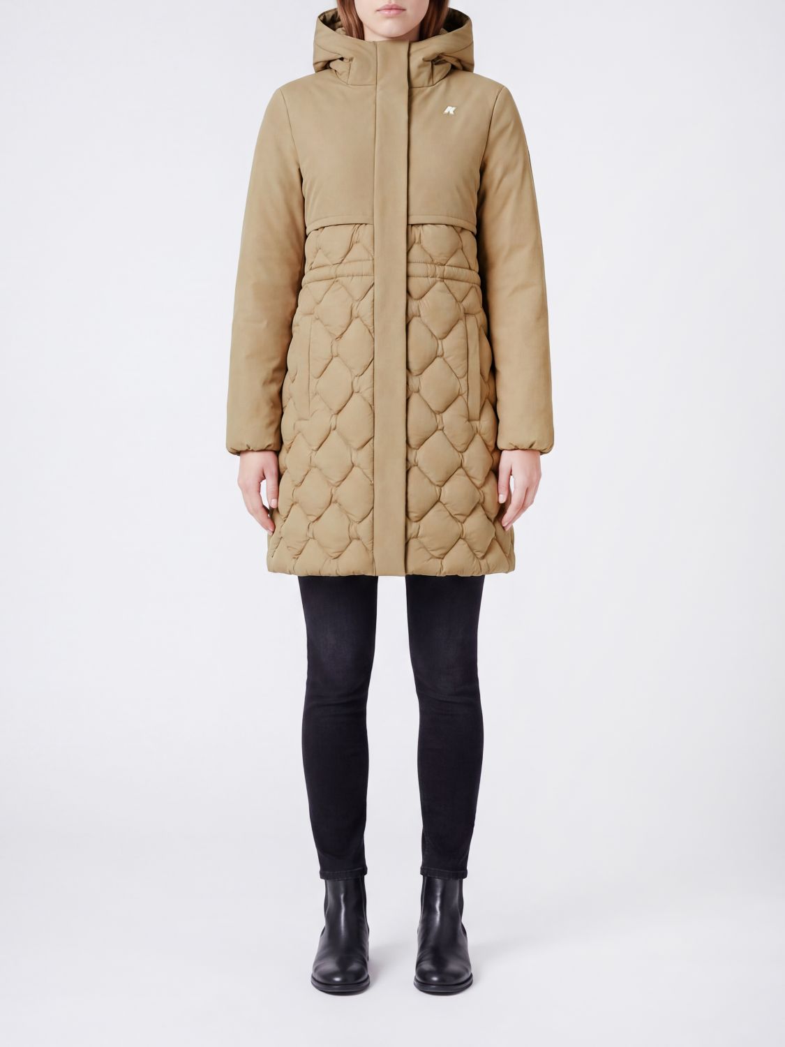 K-Way Long Quilted Parka with Hood and PrimaLoft Technology