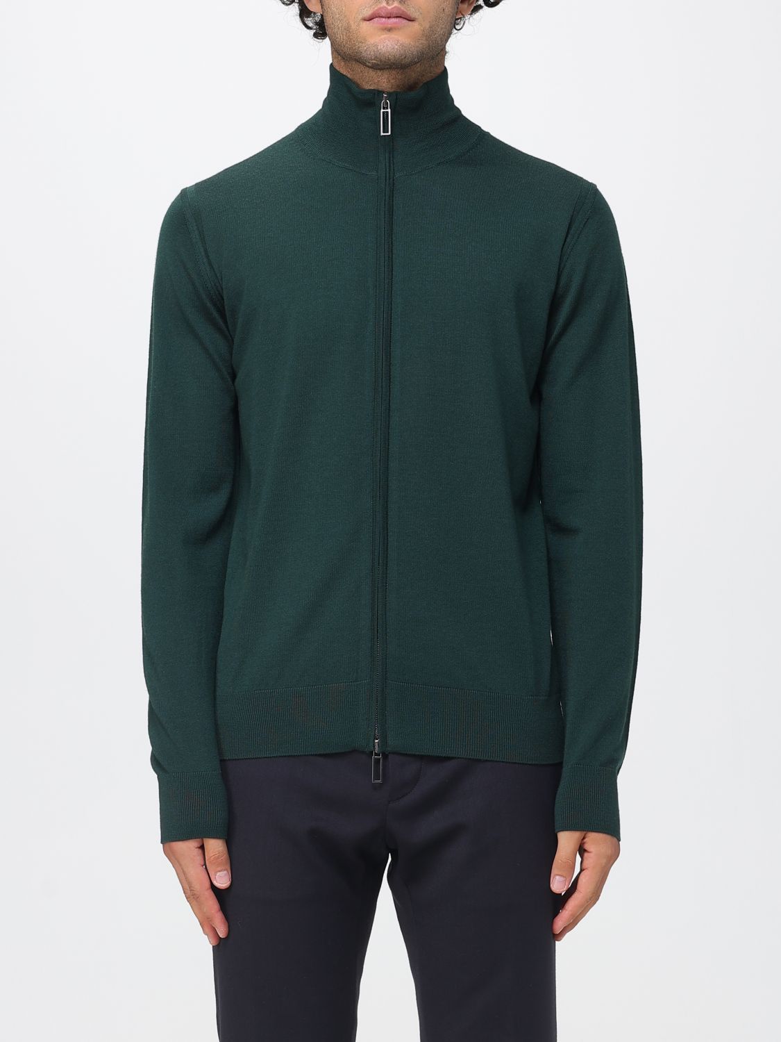 Paolo Pecora High-Neck Merino Wool Zip Cardigan with Pockets