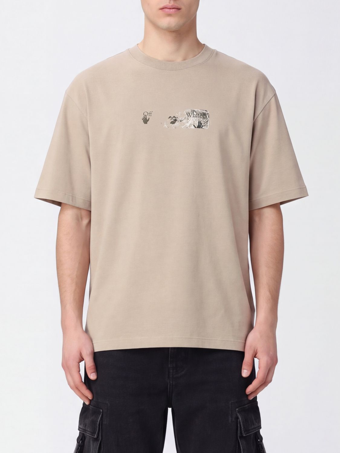 Off-White Baumwoll-Rundhals-T-Shirt mit Arrow-Logo-Print hinten