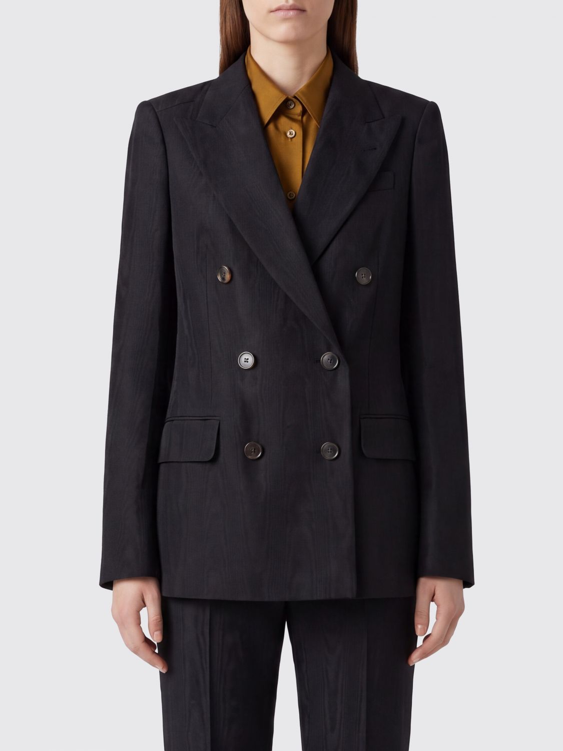 DRIES VAN NOTEN Kurzer zweireihiger Viskose-Blazer mit steigendem Revers