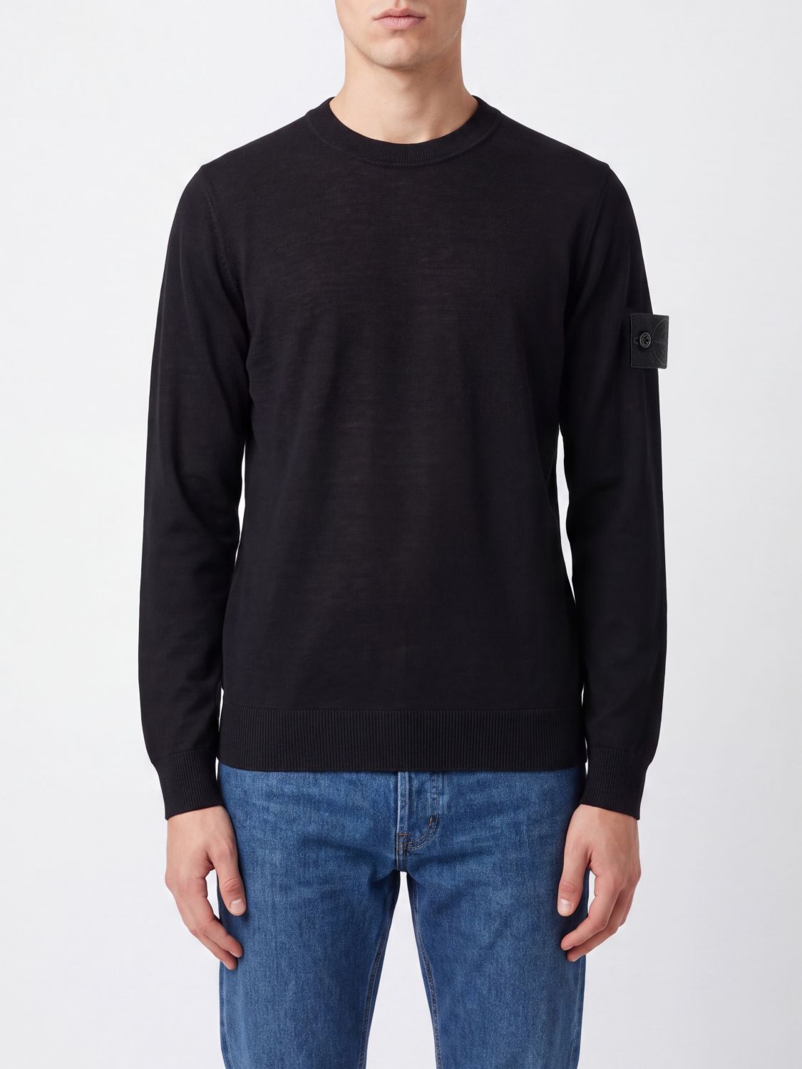 STONE ISLAND Rundhalspullover aus reiner Schurwolle mit Compass-Logo-Patch