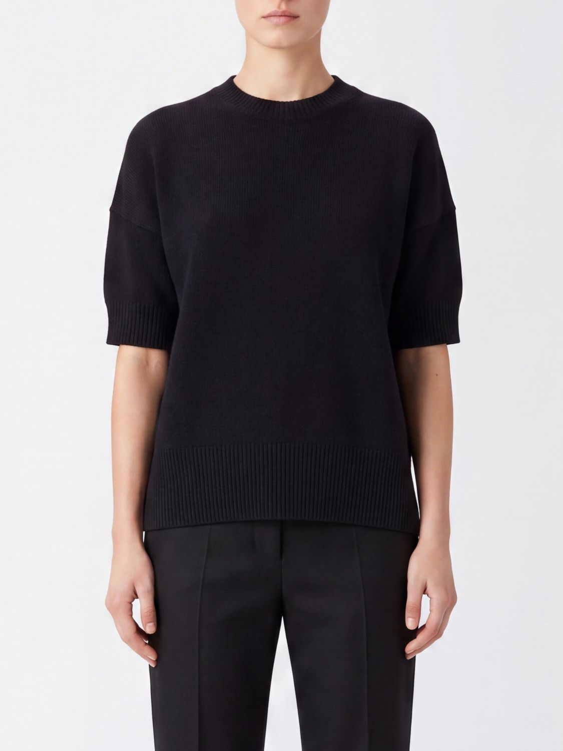 JIL SANDER Kurzarmpullover aus reinem Kaschmir mit überschnittenen Schultern und Rundhalsausschnitt