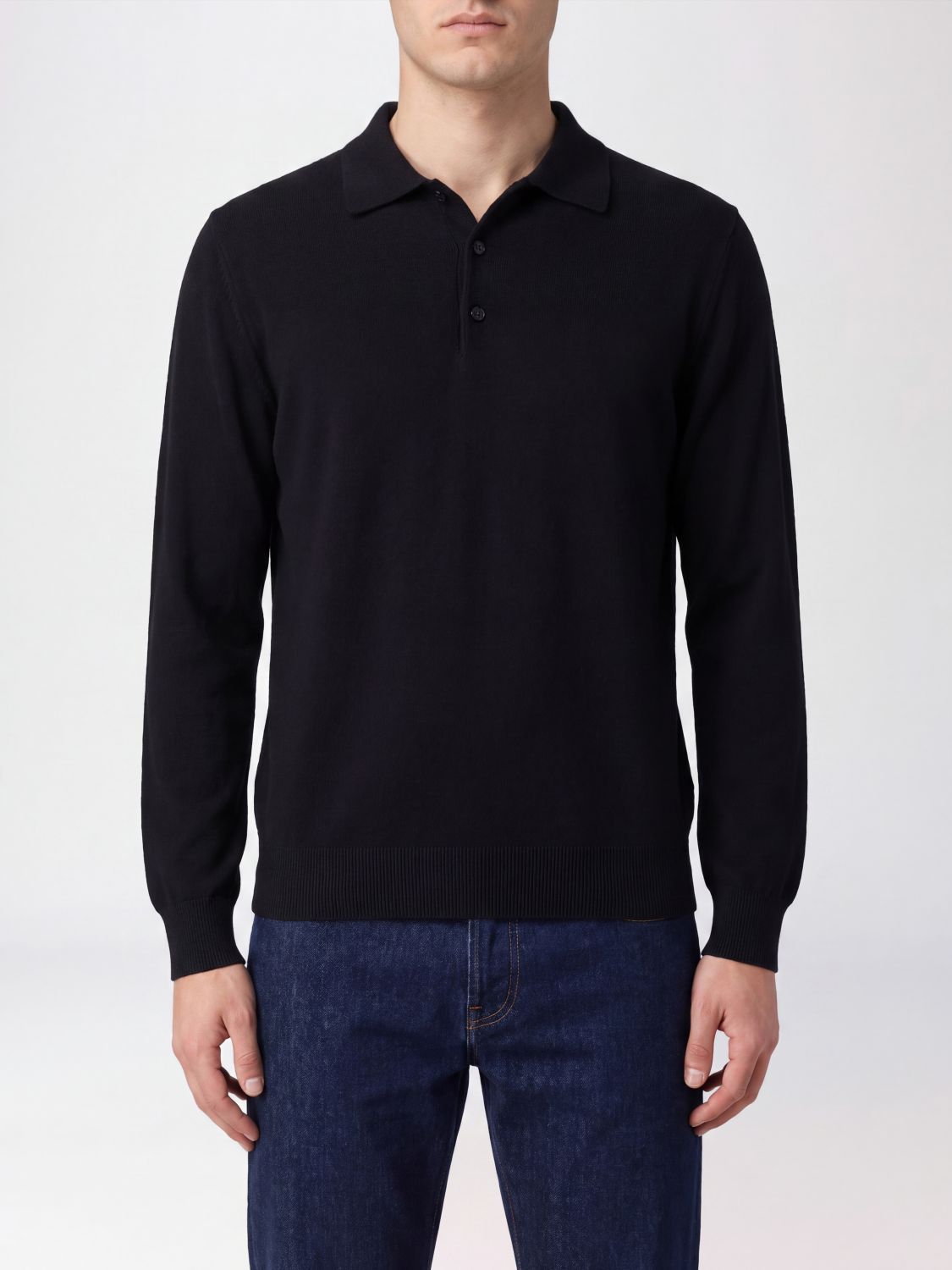 THE ROW Long-Sleeve 100% Cashmere Polo with Ribbed Collar
