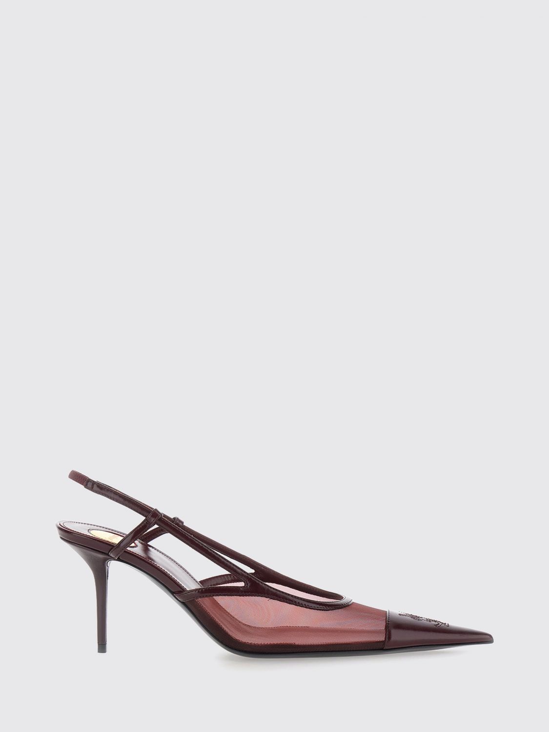Saint Laurent Renée Mesh and Leather Slingback Pumps with YSL Monogram and Mid Heel