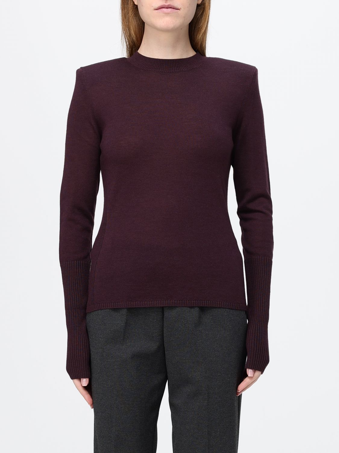 PINKO Maglia girocollo slim fit in pura lana a maniche lunghe