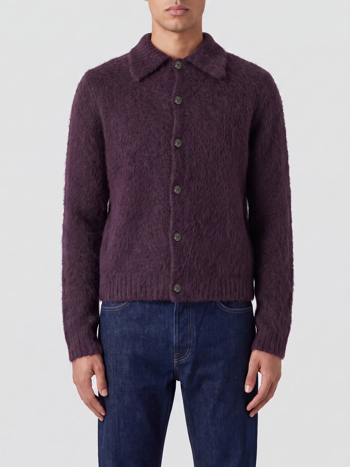 DRIES VAN NOTEN Polo-Style Cardigan in Alpaca and Merino Wool Blend