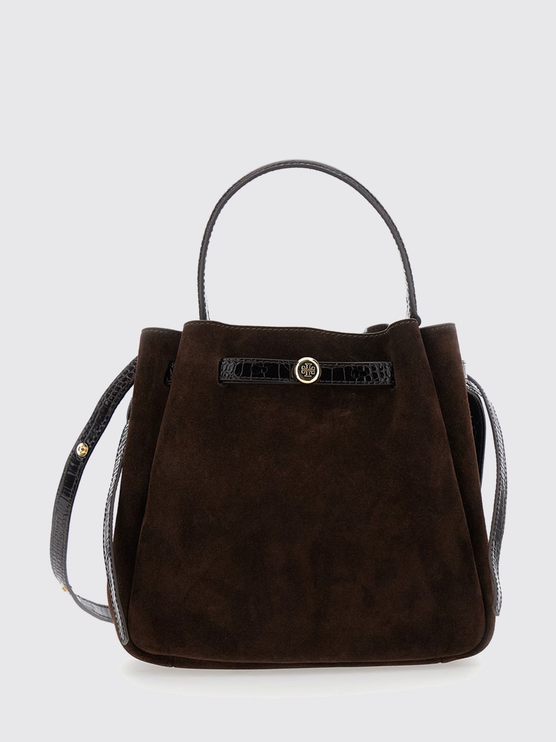 Tory Burch Romy Suede Mini Bucket Bag with Double T Logo · OS