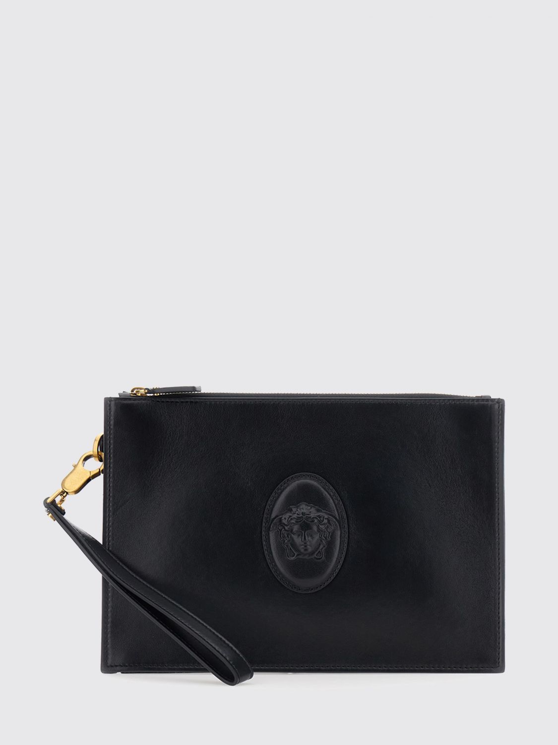 VERSACE Lambskin Pouch with Medusa Logo and Removable Wrist Strap