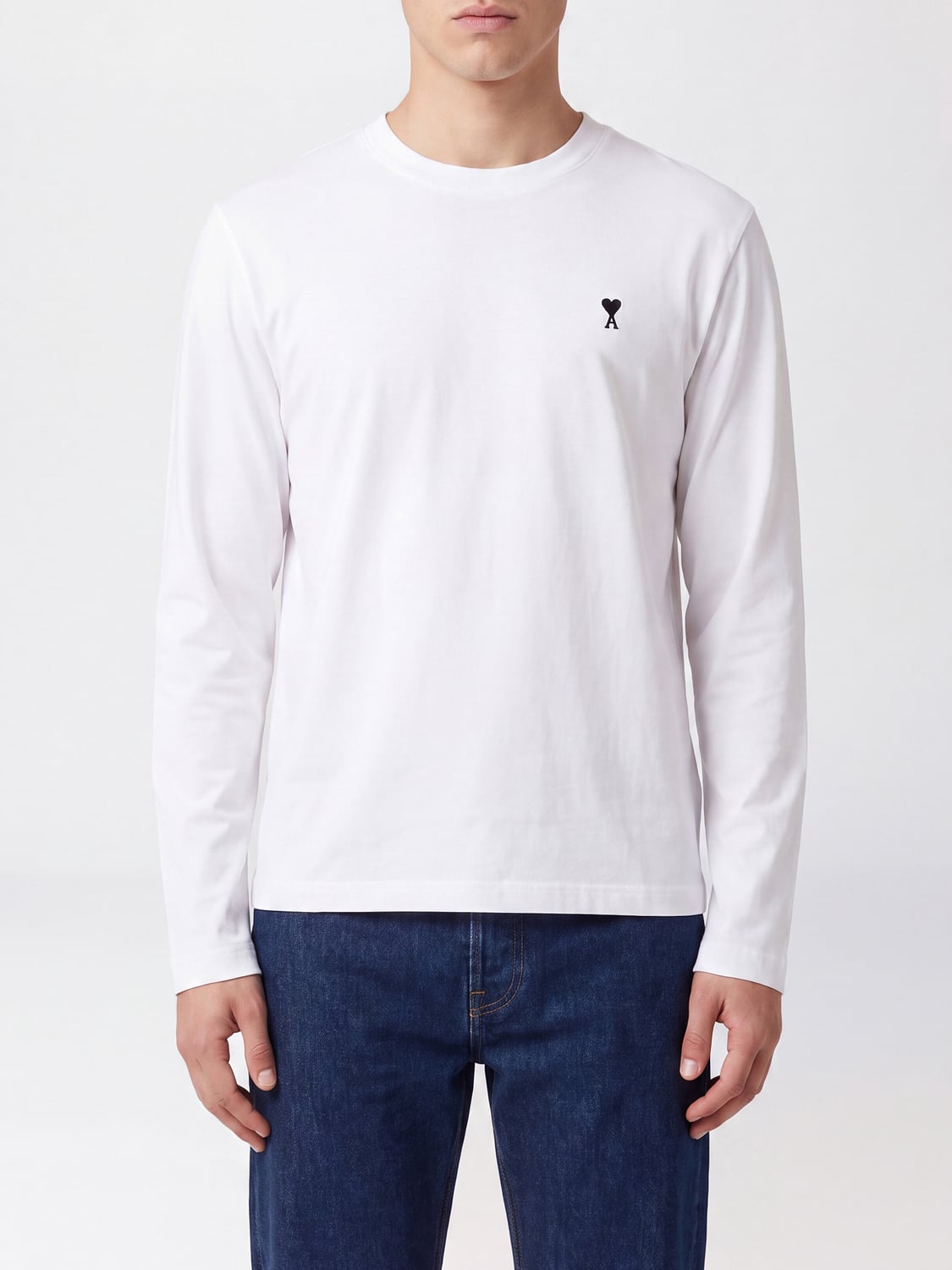 AMI PARIS Long-Sleeved Cotton T-Shirt with Embroidered Logo