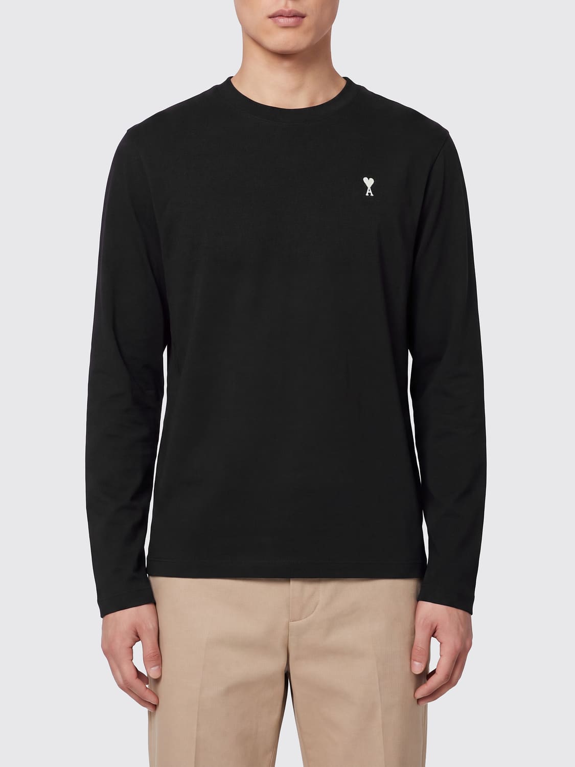 Ami Paris Long-Sleeved Cotton T-Shirt with Embroidered Logo