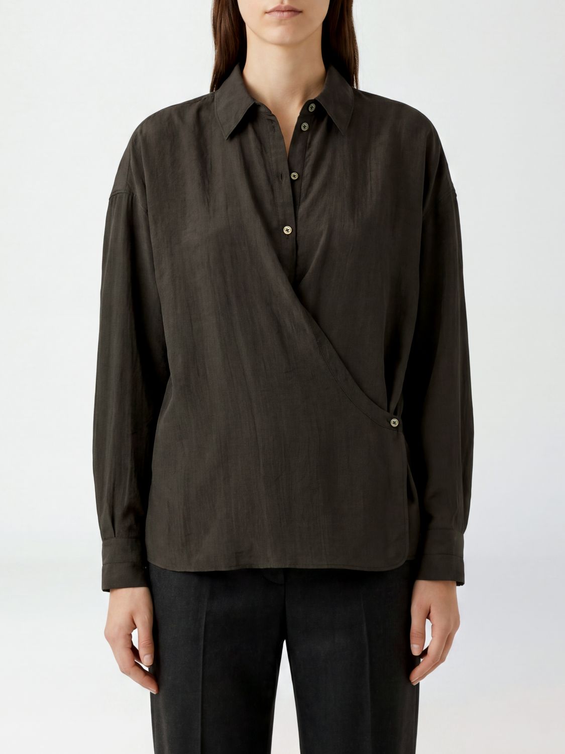 Lemaire Relaxed Fit Silk Blend Shirt with Asymmetric Closure