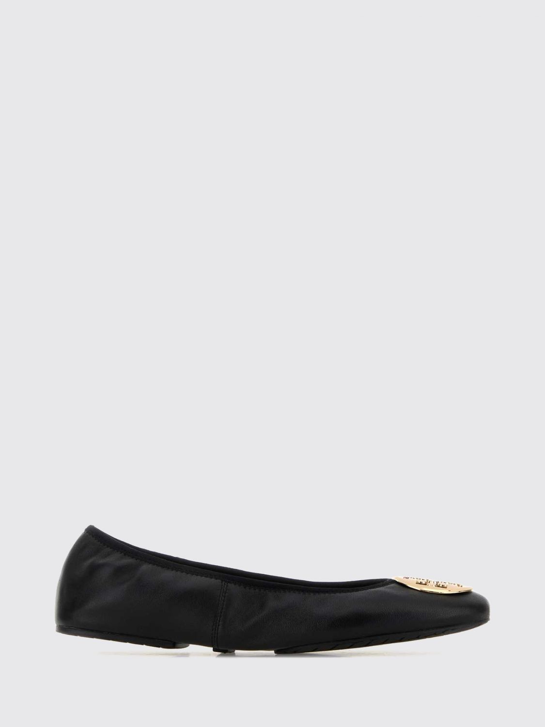 TORY BURCH Reva Smooth Leather Ballet Flats with Double T Metallic Logo