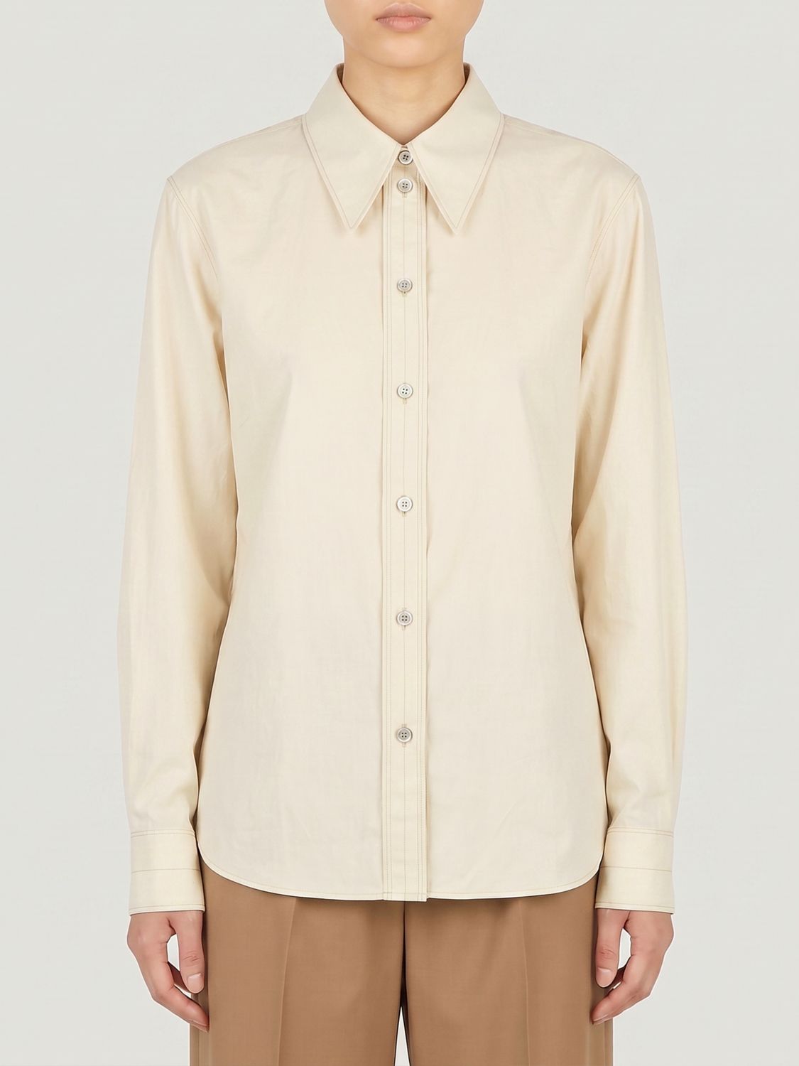 Lemaire Long-Sleeved Cotton and Silk Blend Shirt with Curved Hem