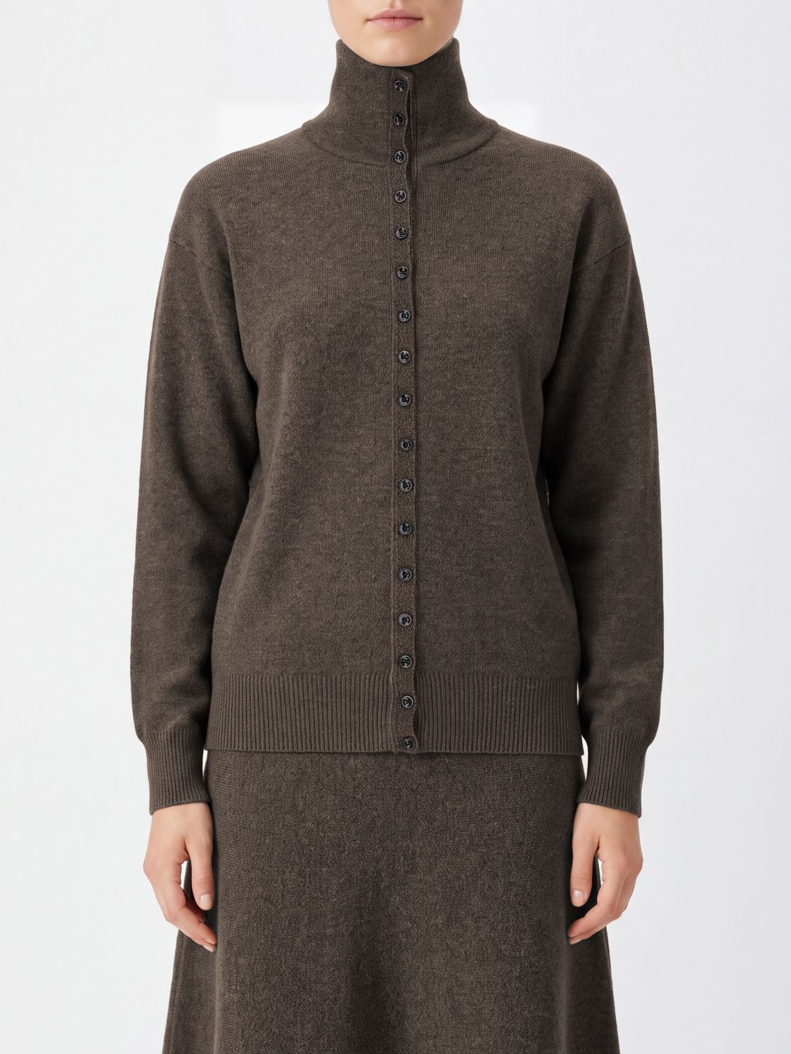 LEMAIRE High-Neck Pure Wool Cardigan with Button Closure