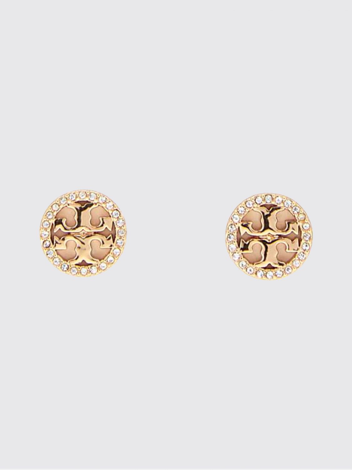 Tory Burch Gold-Plated Brass Stud Earrings with Double T Logo and Crystals · OS