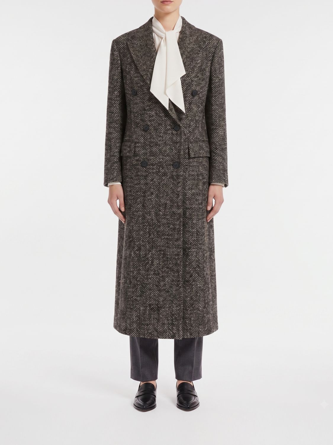 TAGLIATORE Chevron Pattern Double-Breasted Long Wool Coat with Classic Lapels