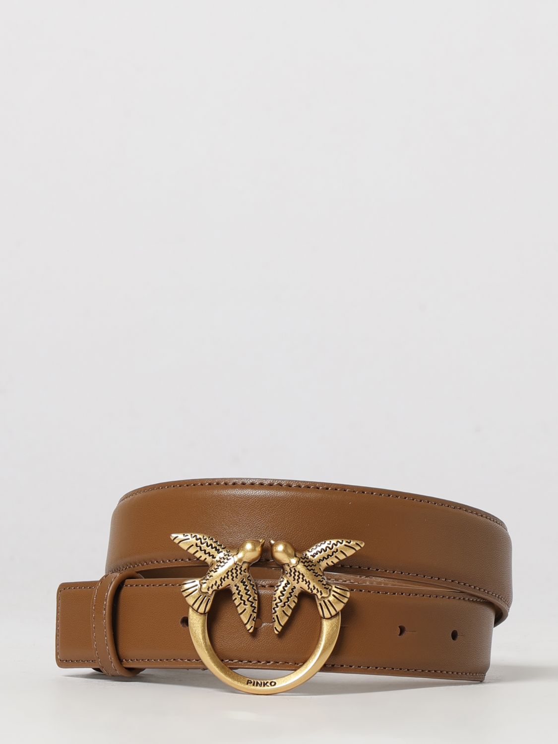 PINKO Cintura in pelle con fibbia logo Love Birds in metallo