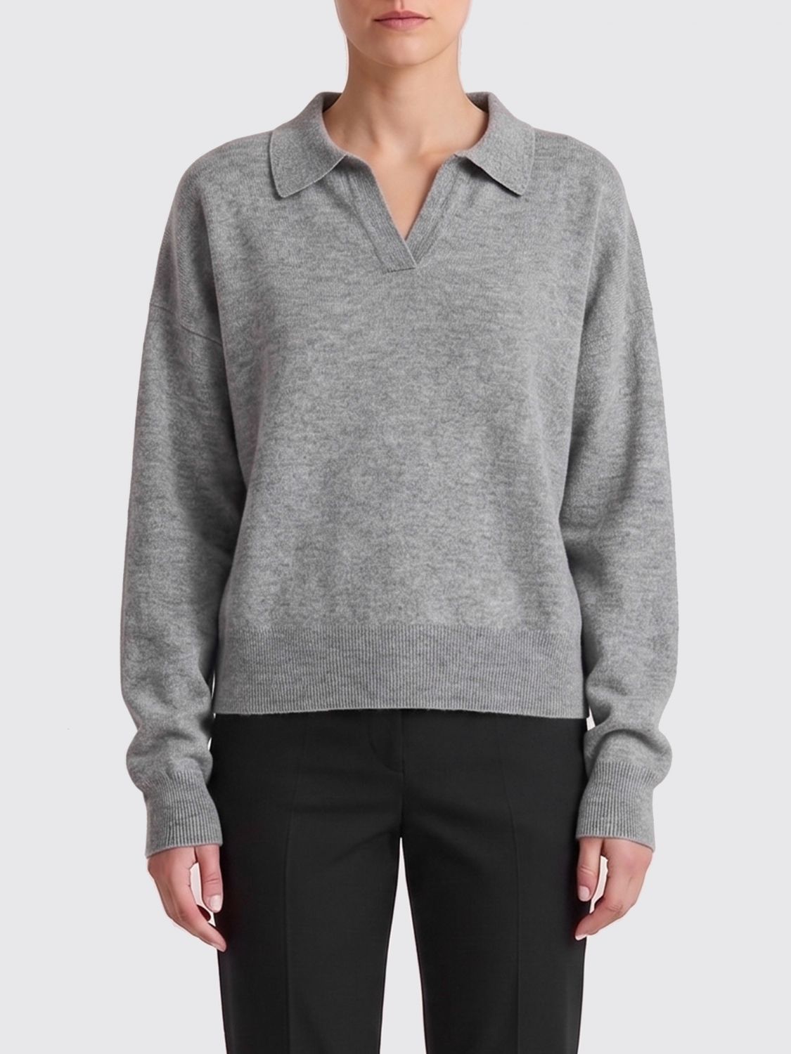 Lisa Yang Knitted Polo in Pure Cashmere with V-Neck and Dropped Shoulders